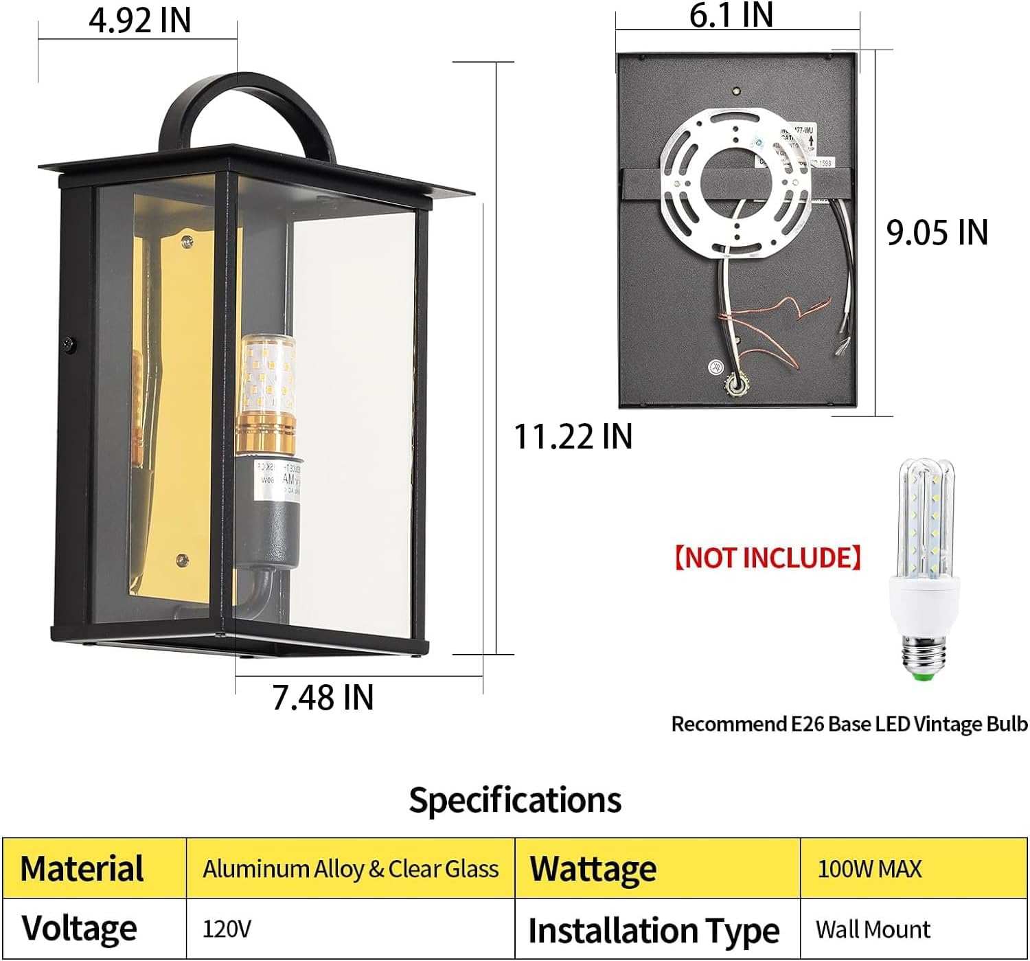 Black Square Exterior Waterproof Outdoor Wall Mount Lighting