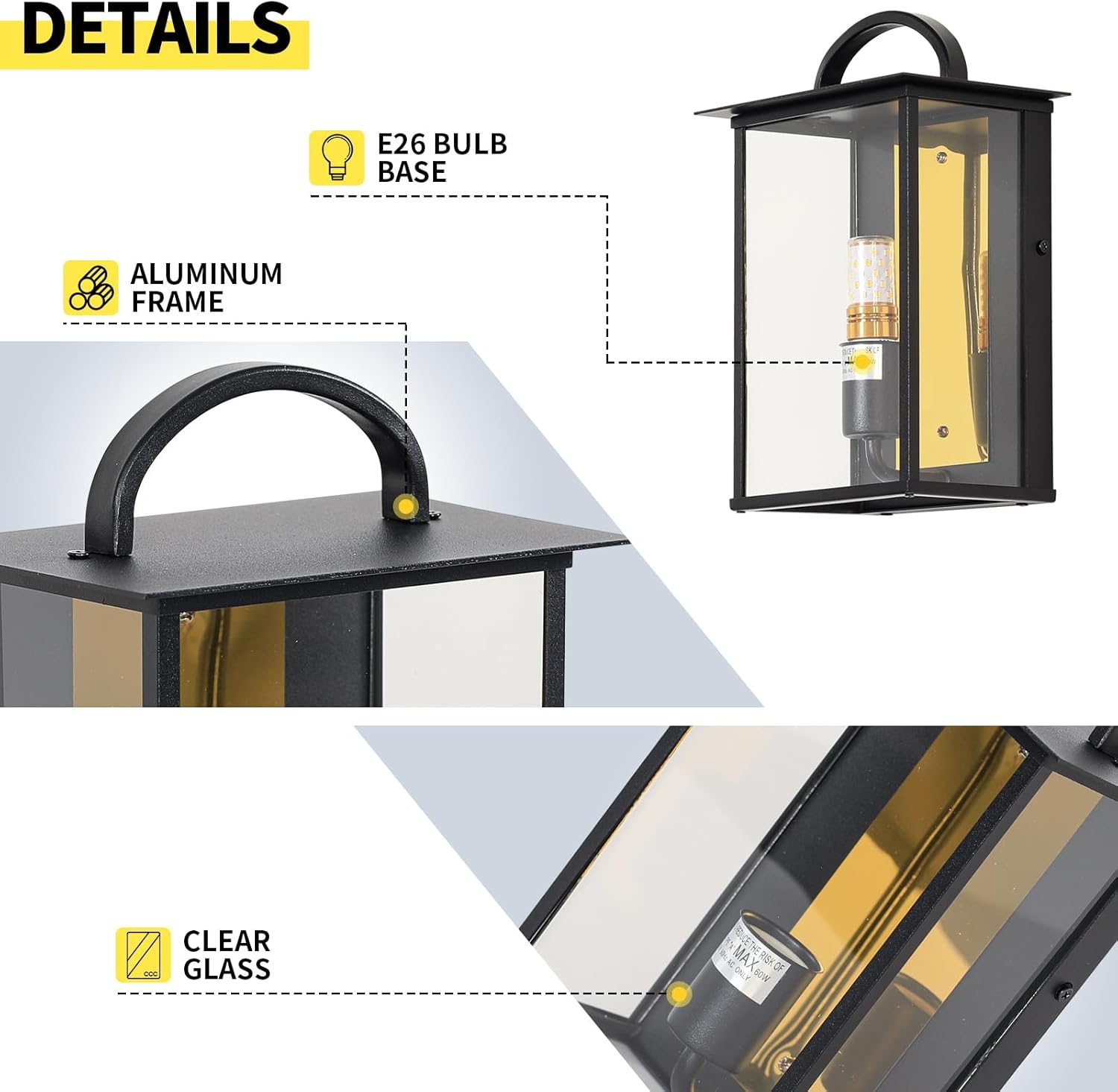 Black Square Exterior Waterproof Outdoor Wall Mount Lighting