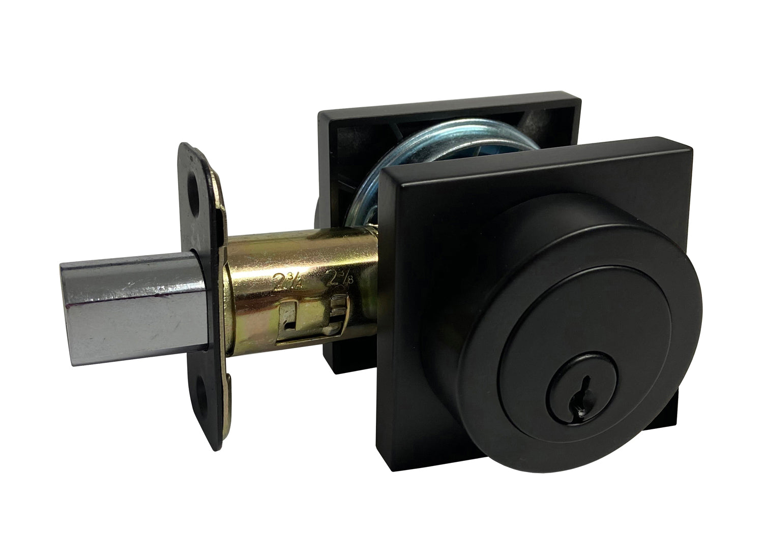 Black Finish Square Plate Double Cylinder Deadbolt-5765-6085