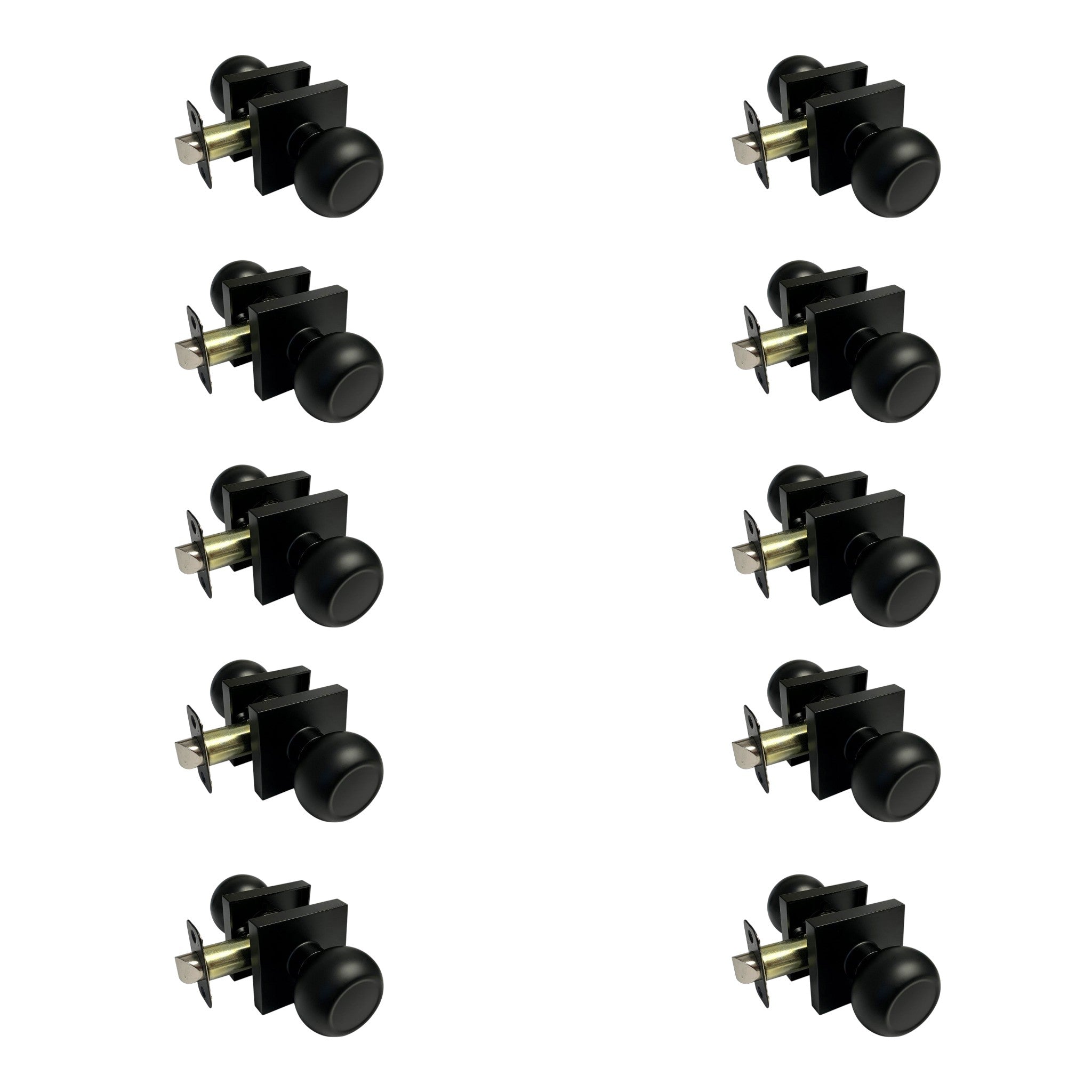 10 Pack- Contractor Pack Black Round Passage Knob with Square Base 5765-6085NBL (Hall/Closet)