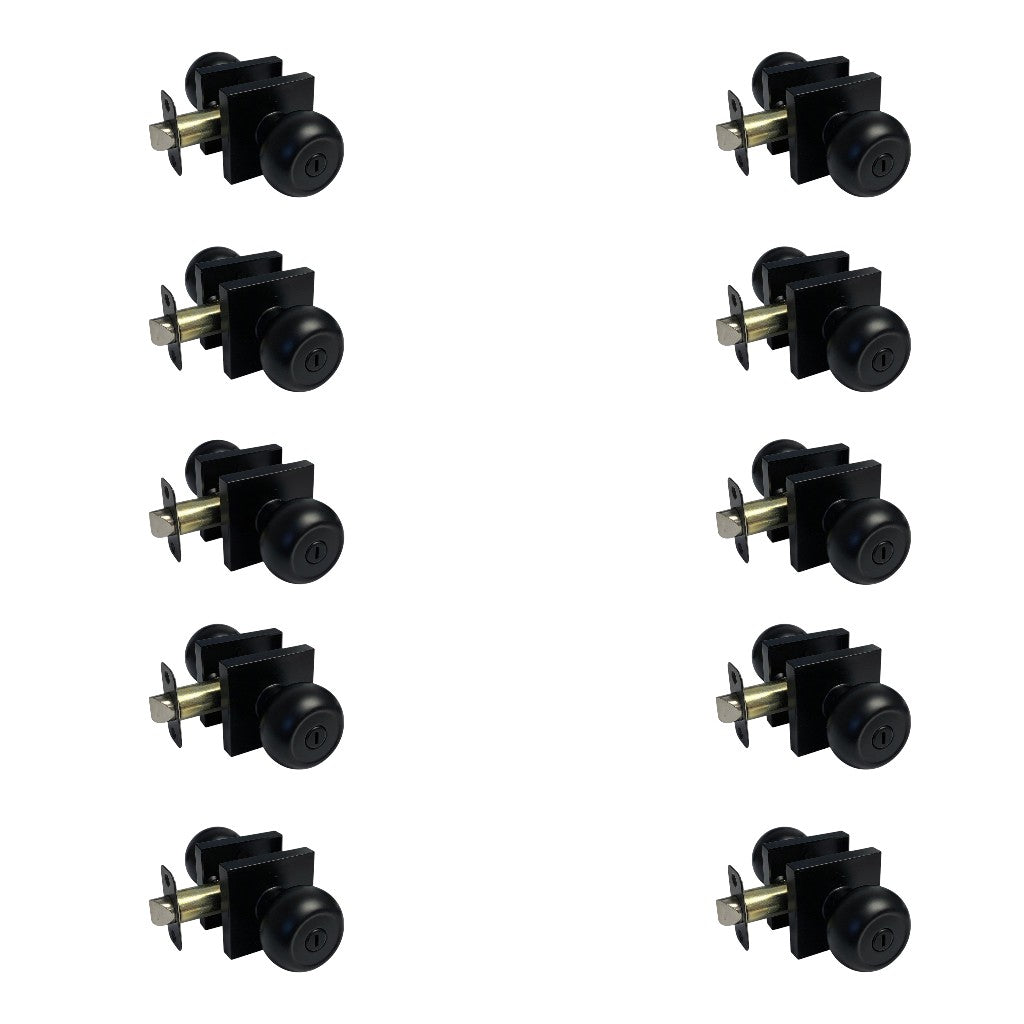 10 Pack- Contractor Pack Black Round Privacy Knob with Square Base 5765-6085NBL (Bedroom/Bathroom)