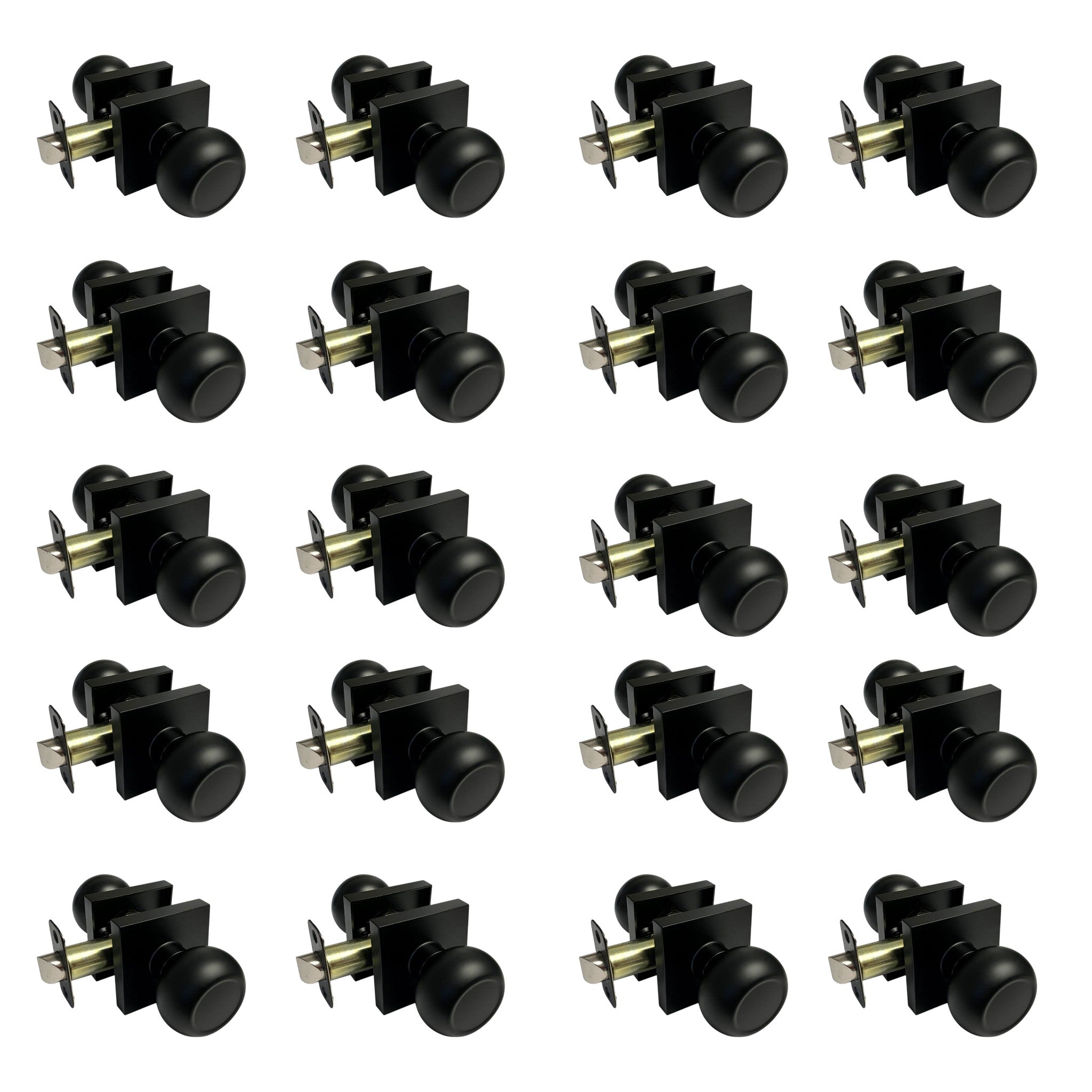 20 Pack- Contractor Pack Black Round Passage Knob with Square Base 5765-6085NBL (Hall/Closet)