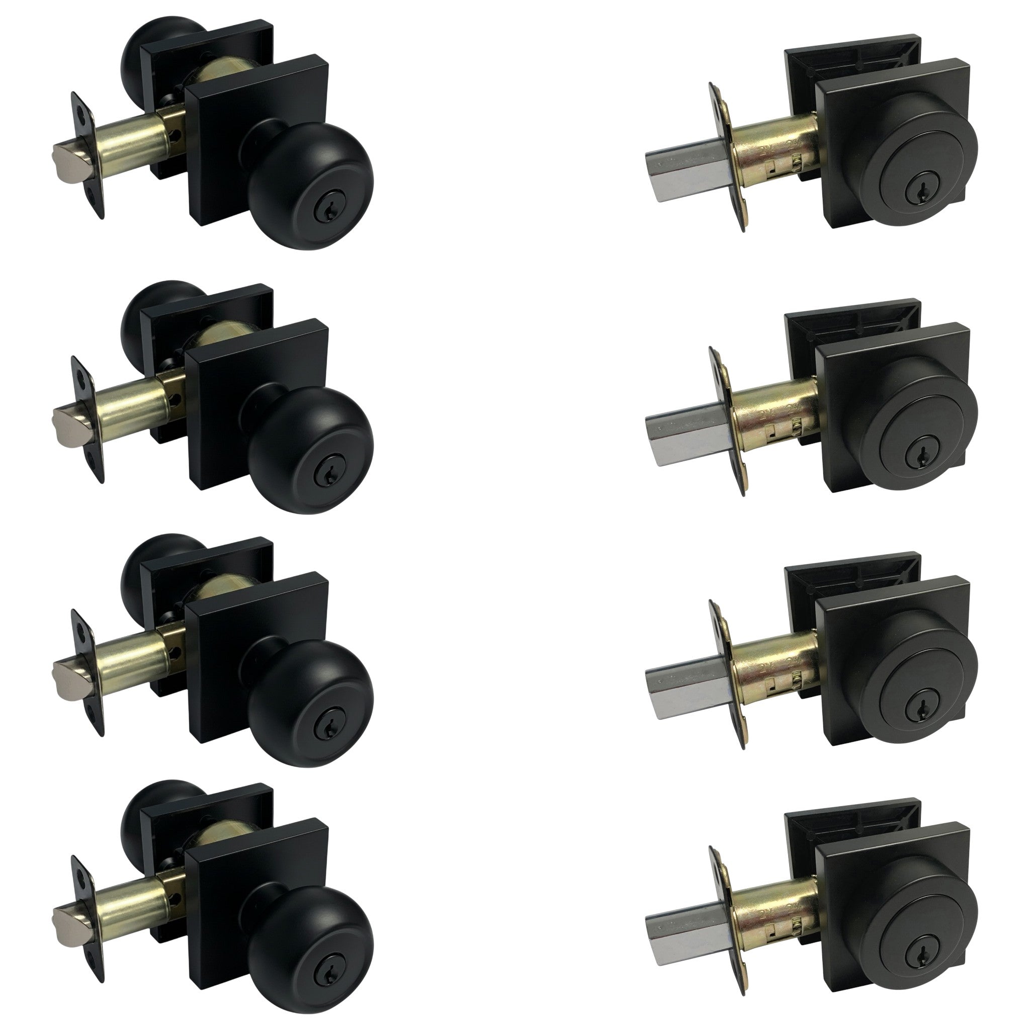 4 Pack- Contractor Pack 5765-6085NBL Black Entry Knob/Deadbolt Combo Keyed Alike