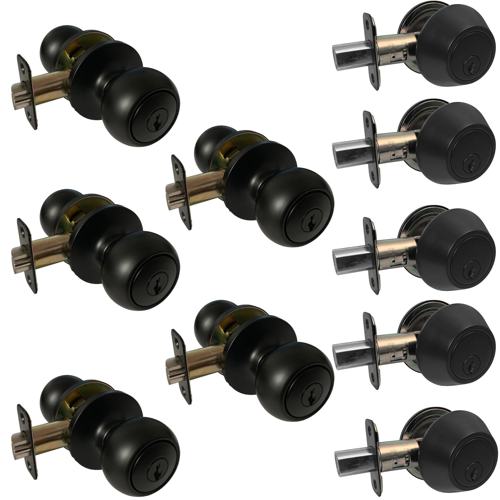 5 Pack- Contractor Pack 5765NBL Black Entry Knob/Deadbolt Combo Keyed Alike