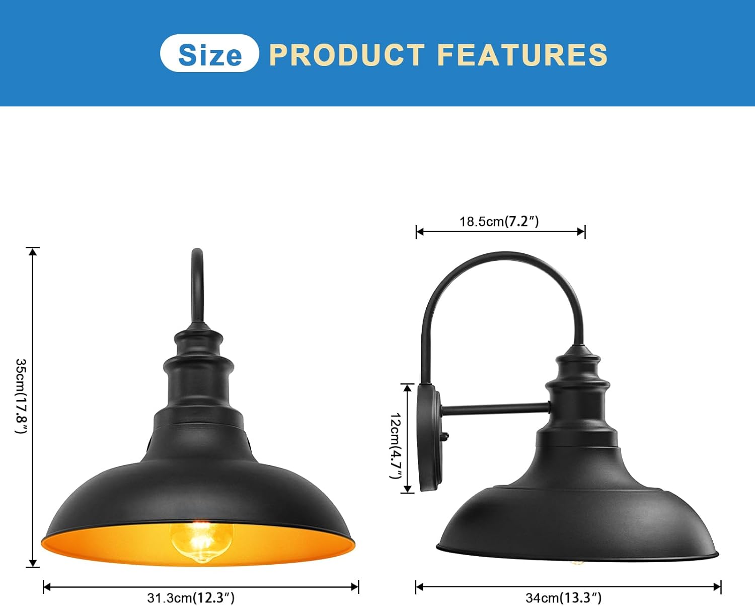 2 Pack Outdoor Gooseneck Barn Wall Light for Farmhouse