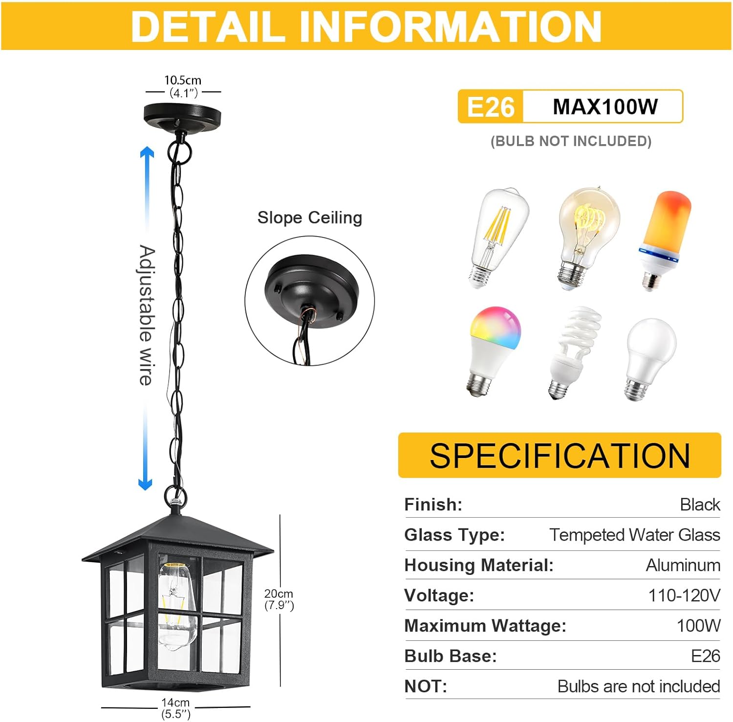 Black Outdoor Pendant Light 2 Pack