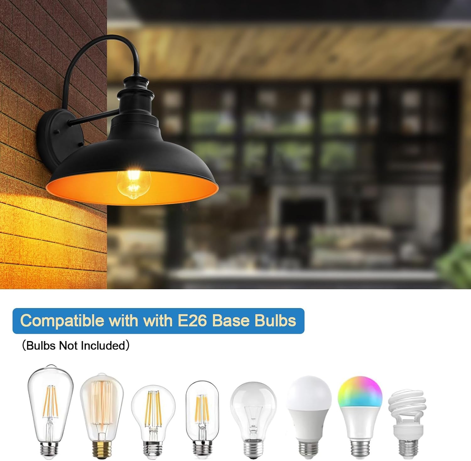2 Pack Outdoor Gooseneck Barn Wall Light for Farmhouse