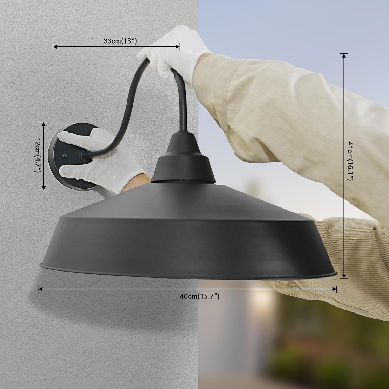 16" Black Outdoor Barn Light Farmhouse Gooseneck Light
