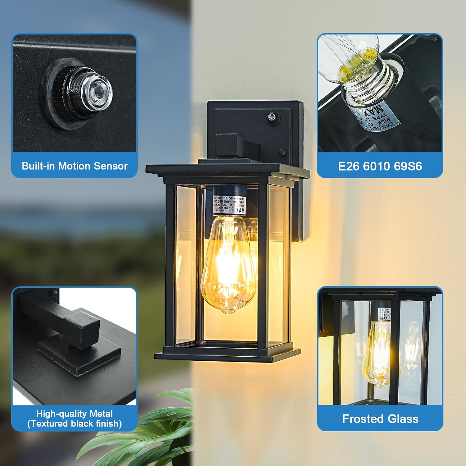 Dusk to Dawn Black Outdoor Wall Sconce Light