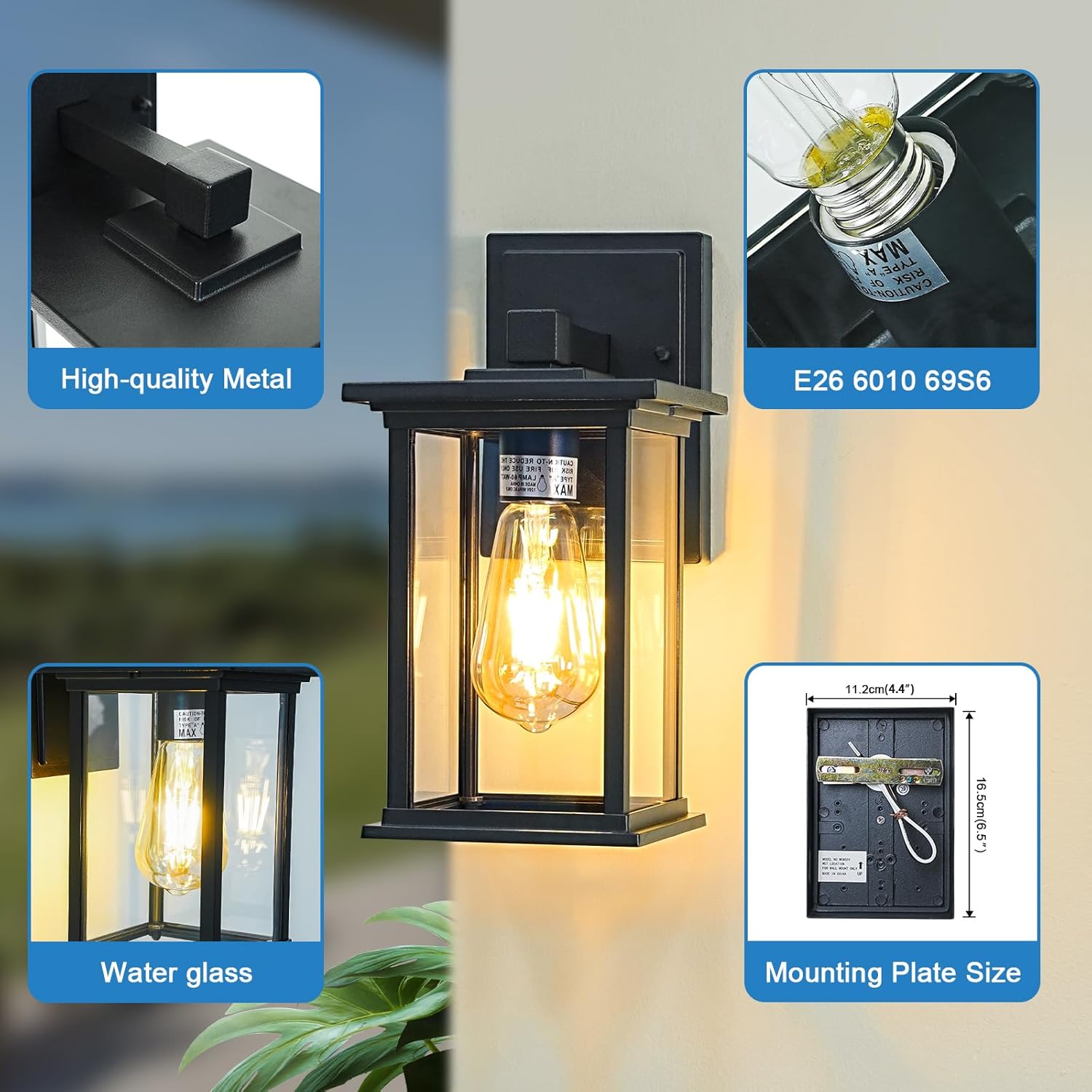 12" Outdoor Wall Sconce Waterproof Exterior Lantern