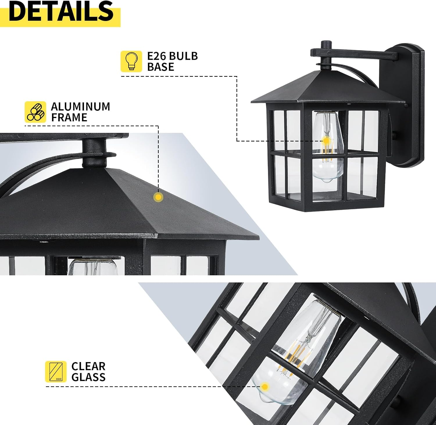 Outdoor Wall Light with Lampshade Waterproof Matte Black Aluminum