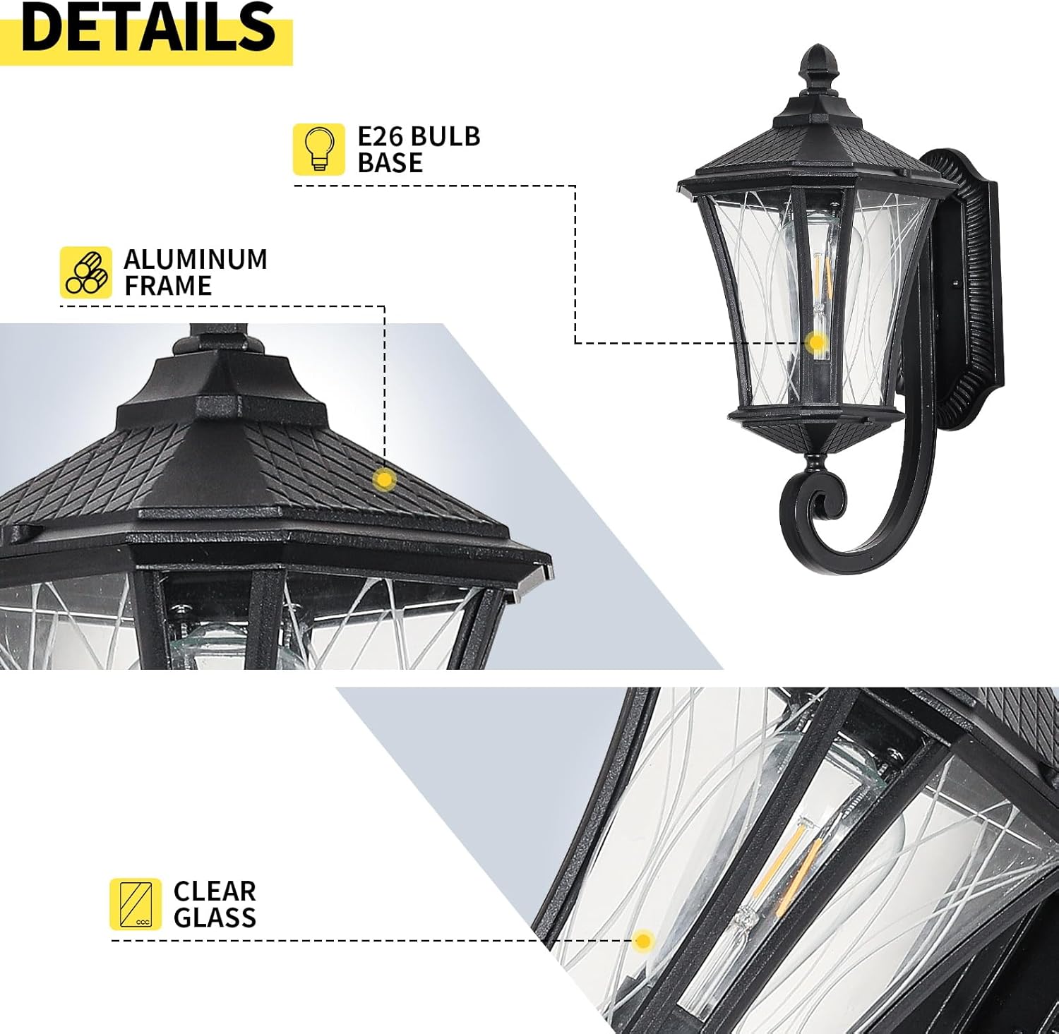 Water proof Exterior Wall Light Fixtures with Clear Glass 2PK
