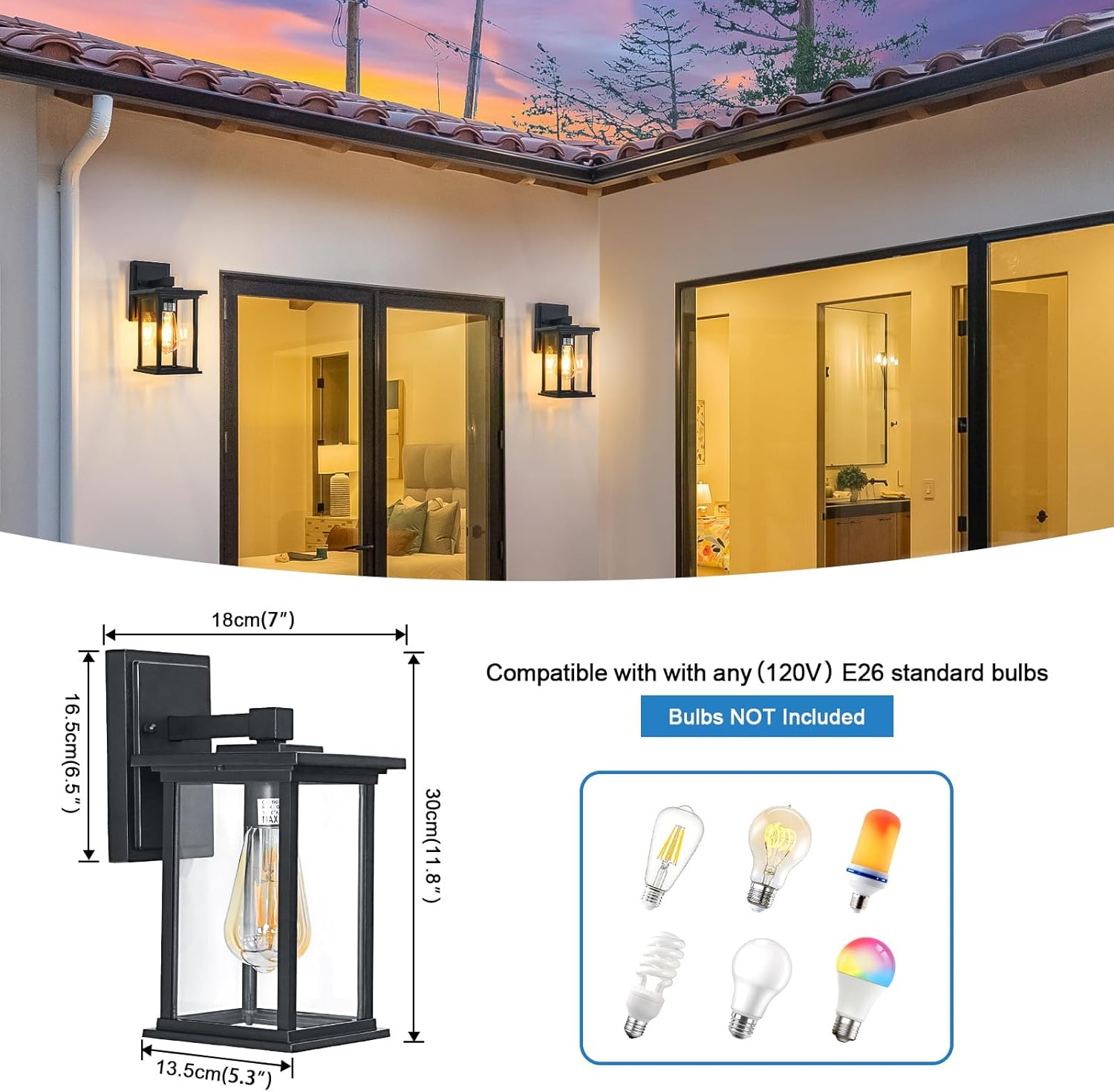 12" Outdoor Wall Sconce Waterproof Exterior Lantern