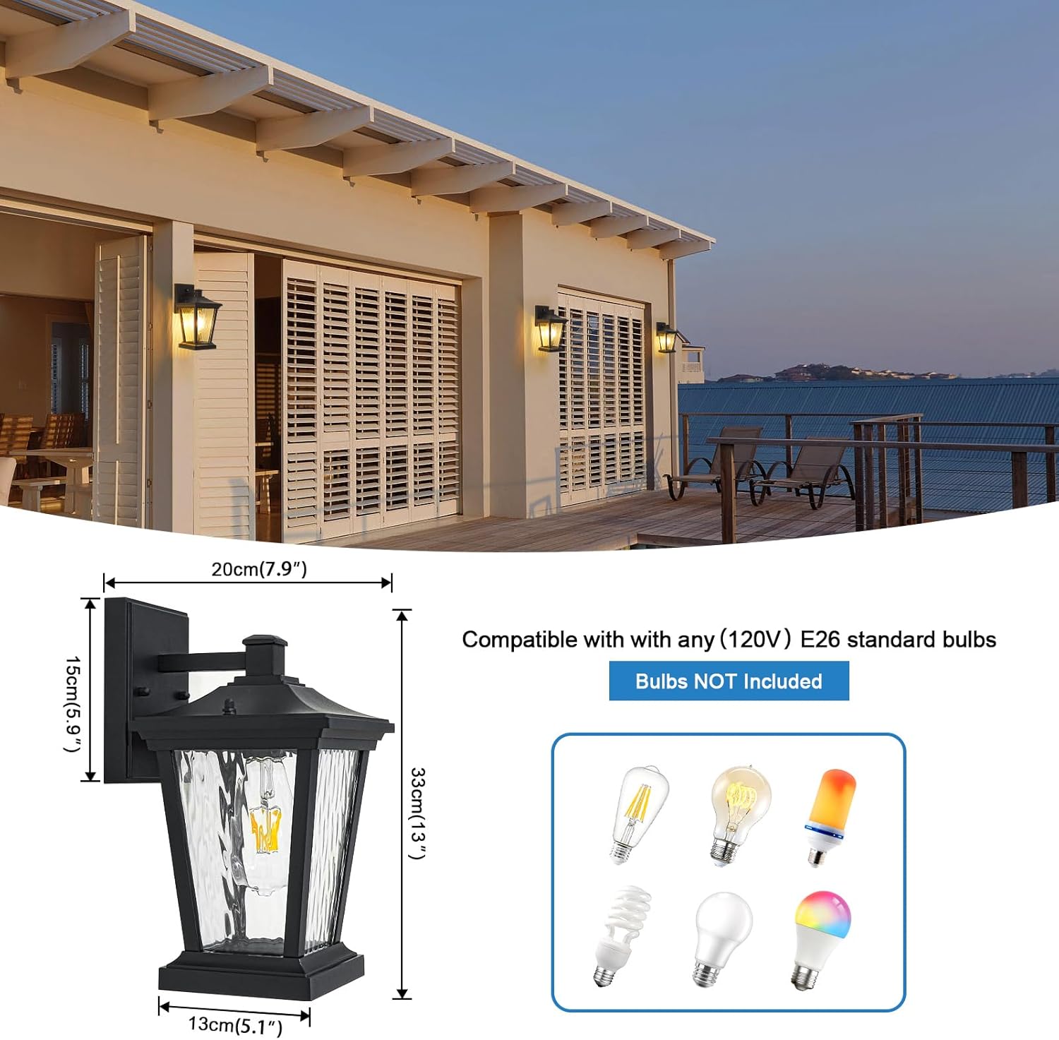 Outdor Black Vintage Wall Sconce, Anti-Rust Exterior Light Fixtures
