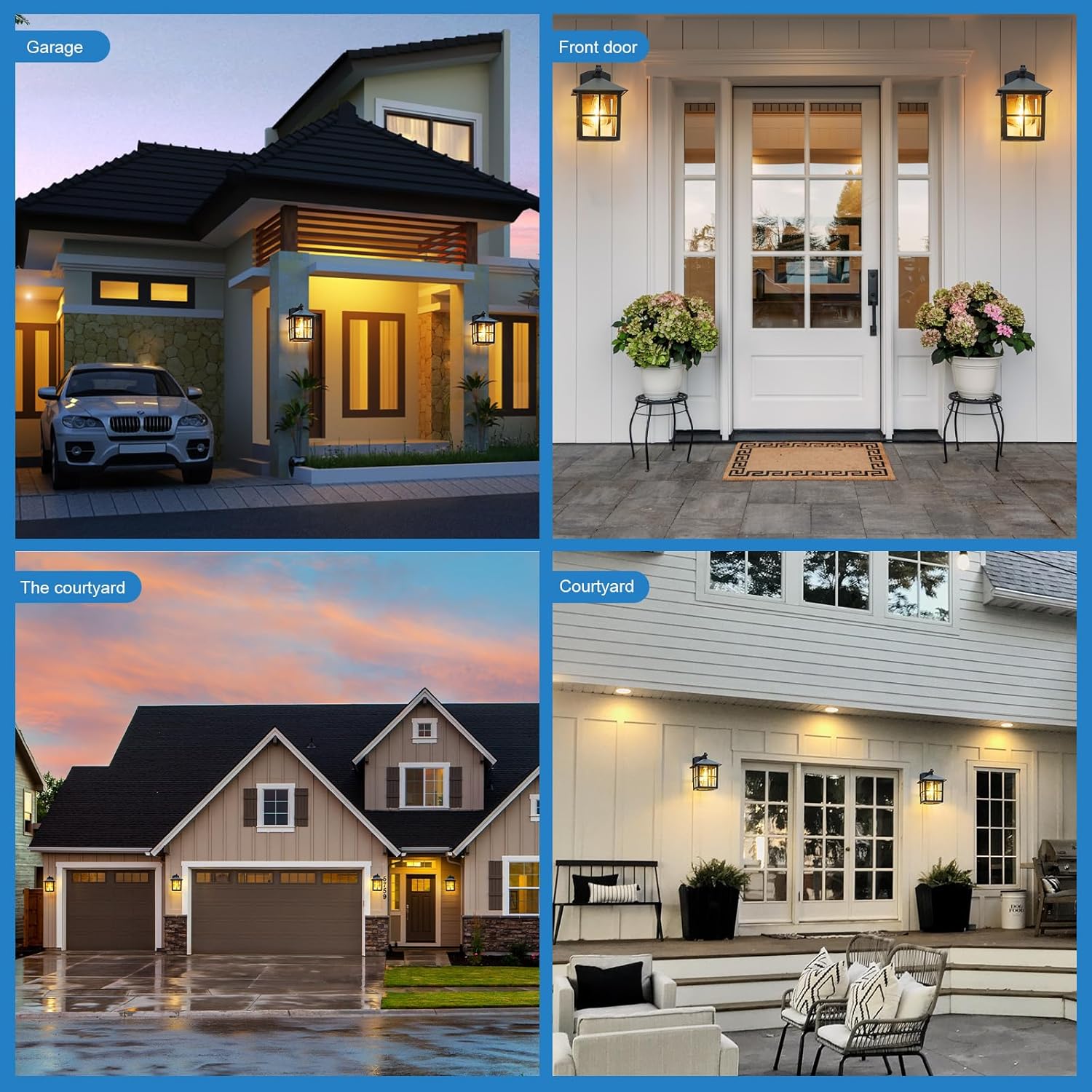2 Pack Black Outdoor Wall Light Waterproof Aluminum Wall Sconce