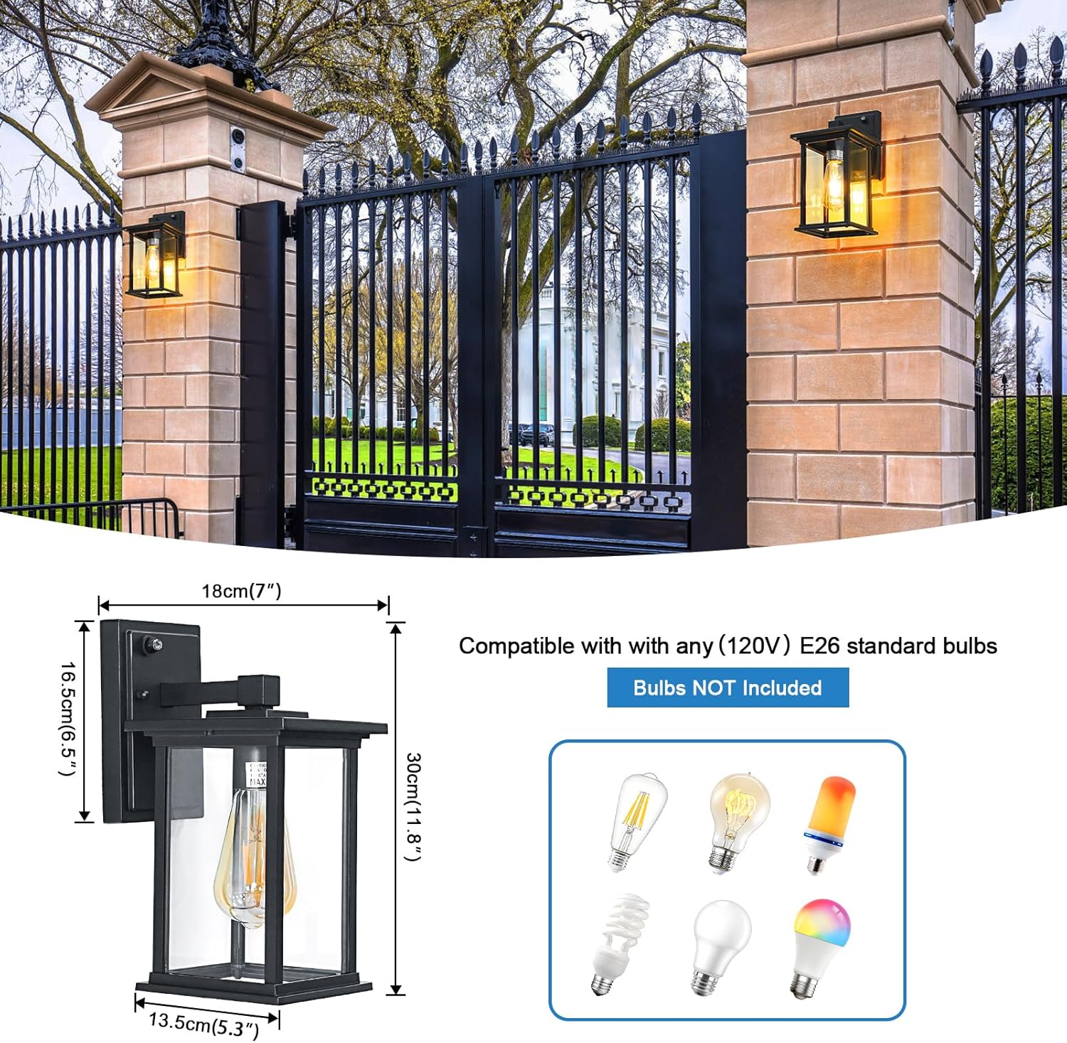 Dusk to Dawn Black Outdoor Wall Sconce Light