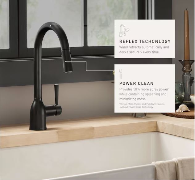 Moen Adler Matte Black Single Handle Pull Down Kitchen Faucet with Sprayer