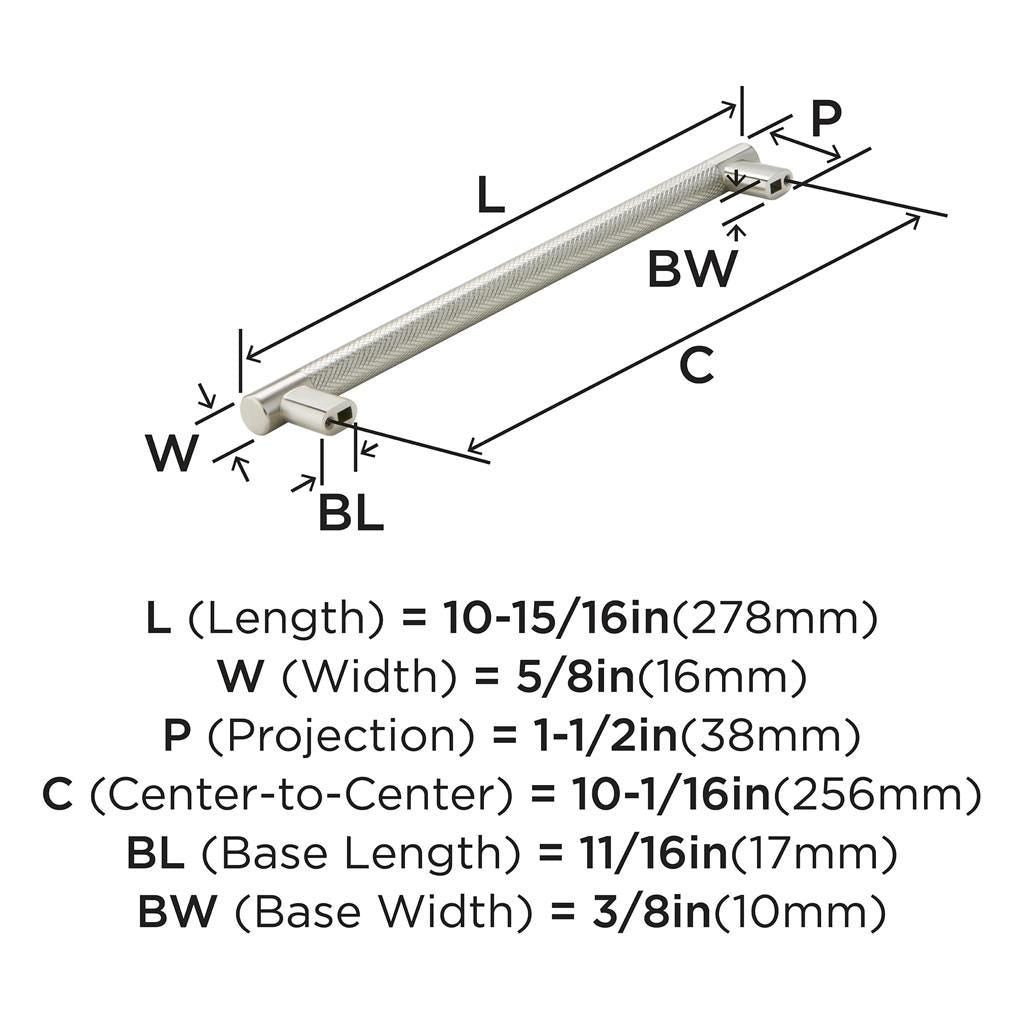 Amerock Bronx 10-1/16" Satin Nickel Knurled Cabinet Bar Pull
