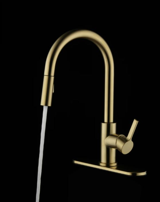 Better Homes and Gardens Brushed Brass Single Handle Pull Down Kitchen Faucet with Soap Dispenser