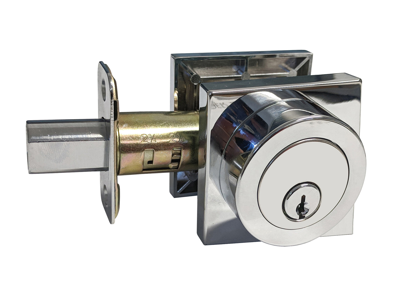 Polished Chrome Square Single Cylinder Deadbolt