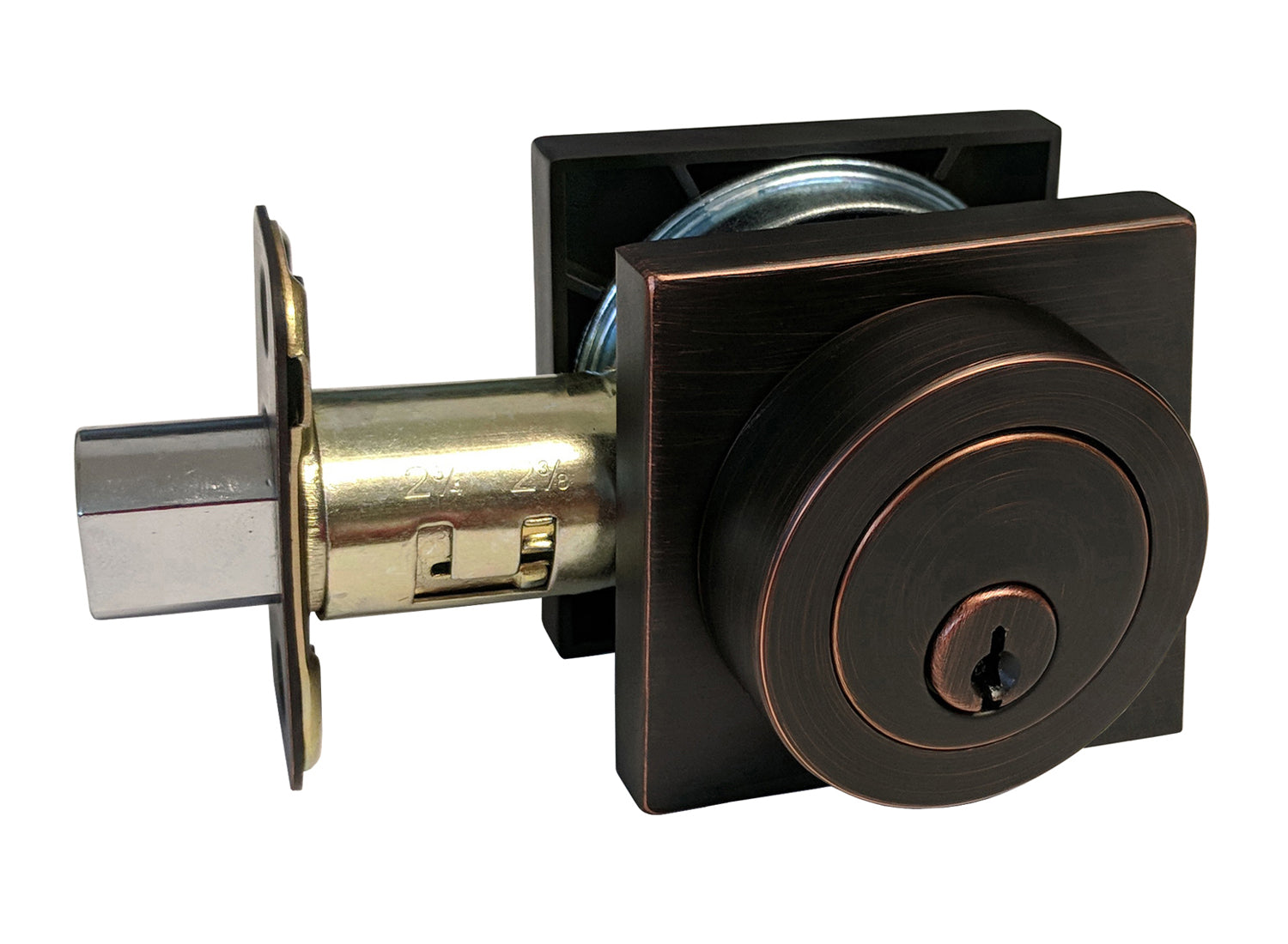 Dark Oil Rubbed Bronze Square Plate Double Cylinder Deadbolt
