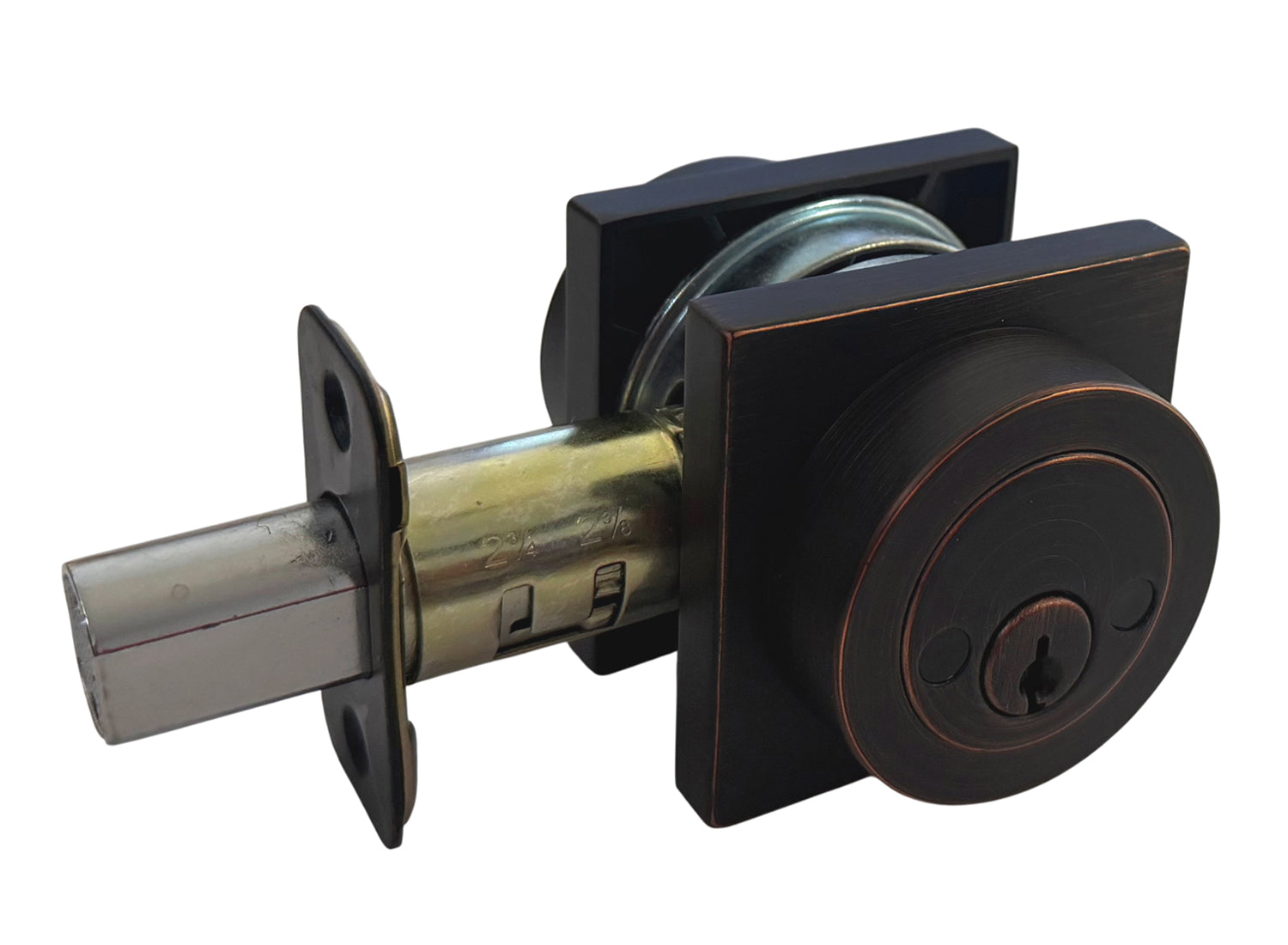 Dark Oil Rubbed Bronze Square Plate Double Cylinder Deadbolt