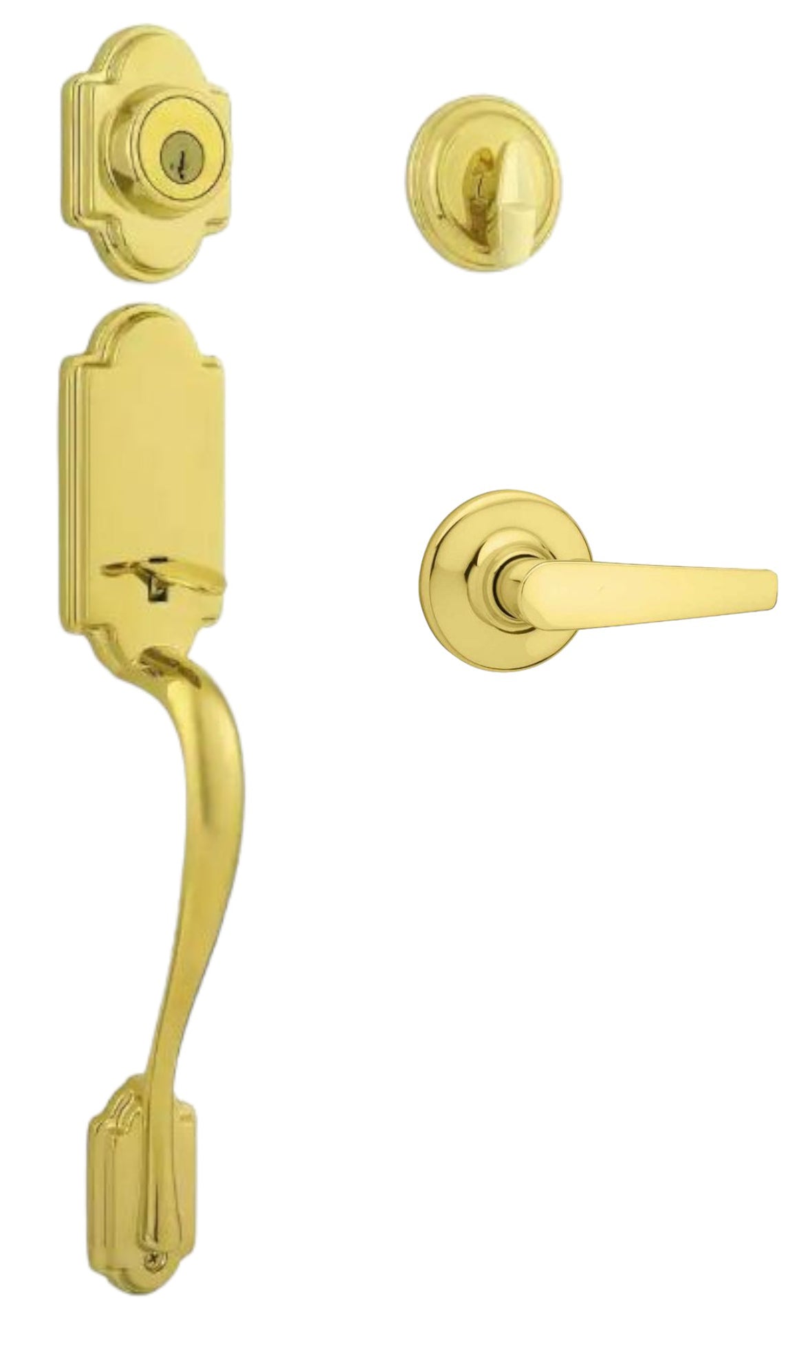 Kwikset Polished Brass Arlington Single Door Handleset with Delta Flat Lever