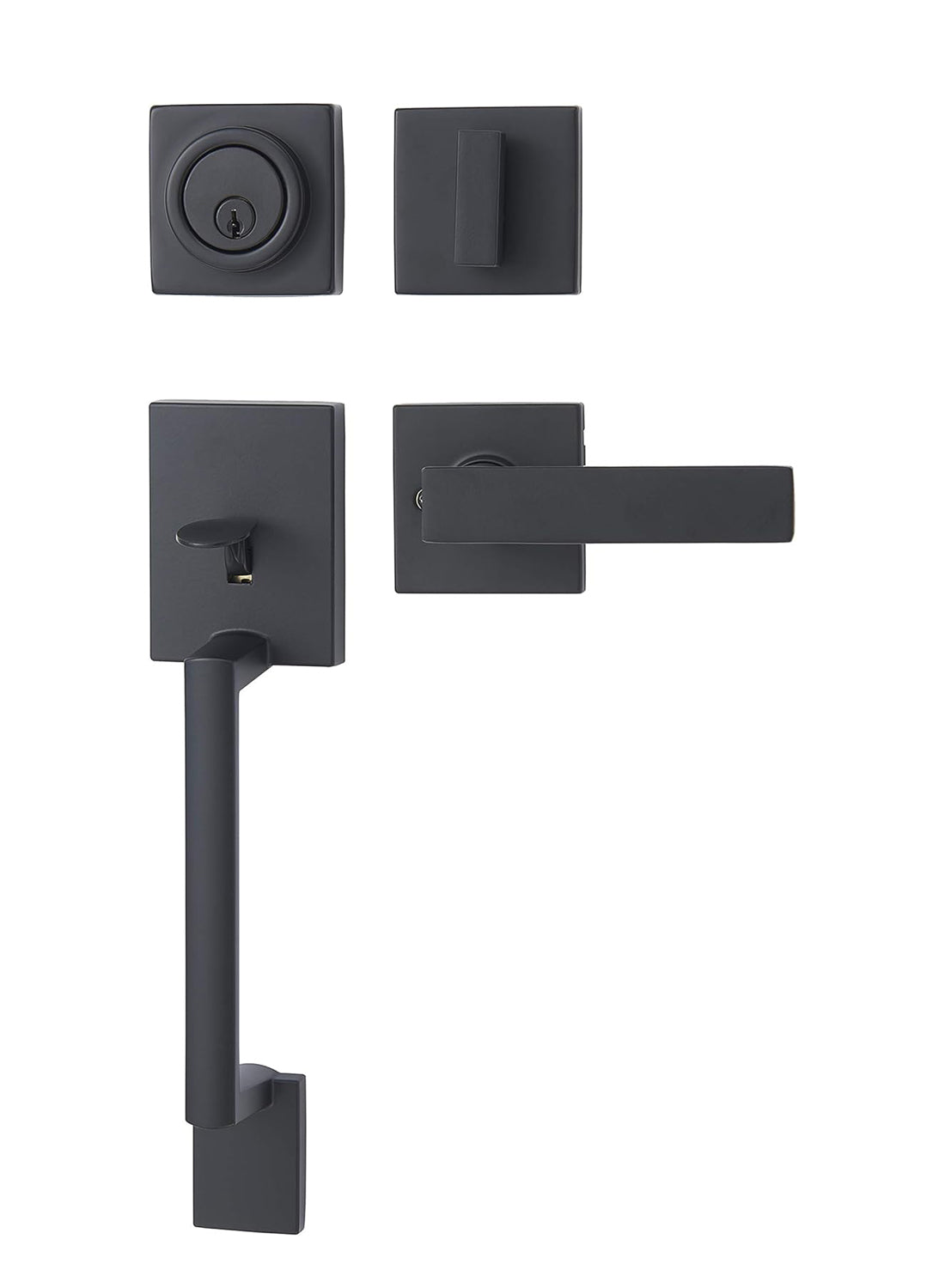 Matte Black Contemporary Single Cylinder Door Handleset with Stamford Lever