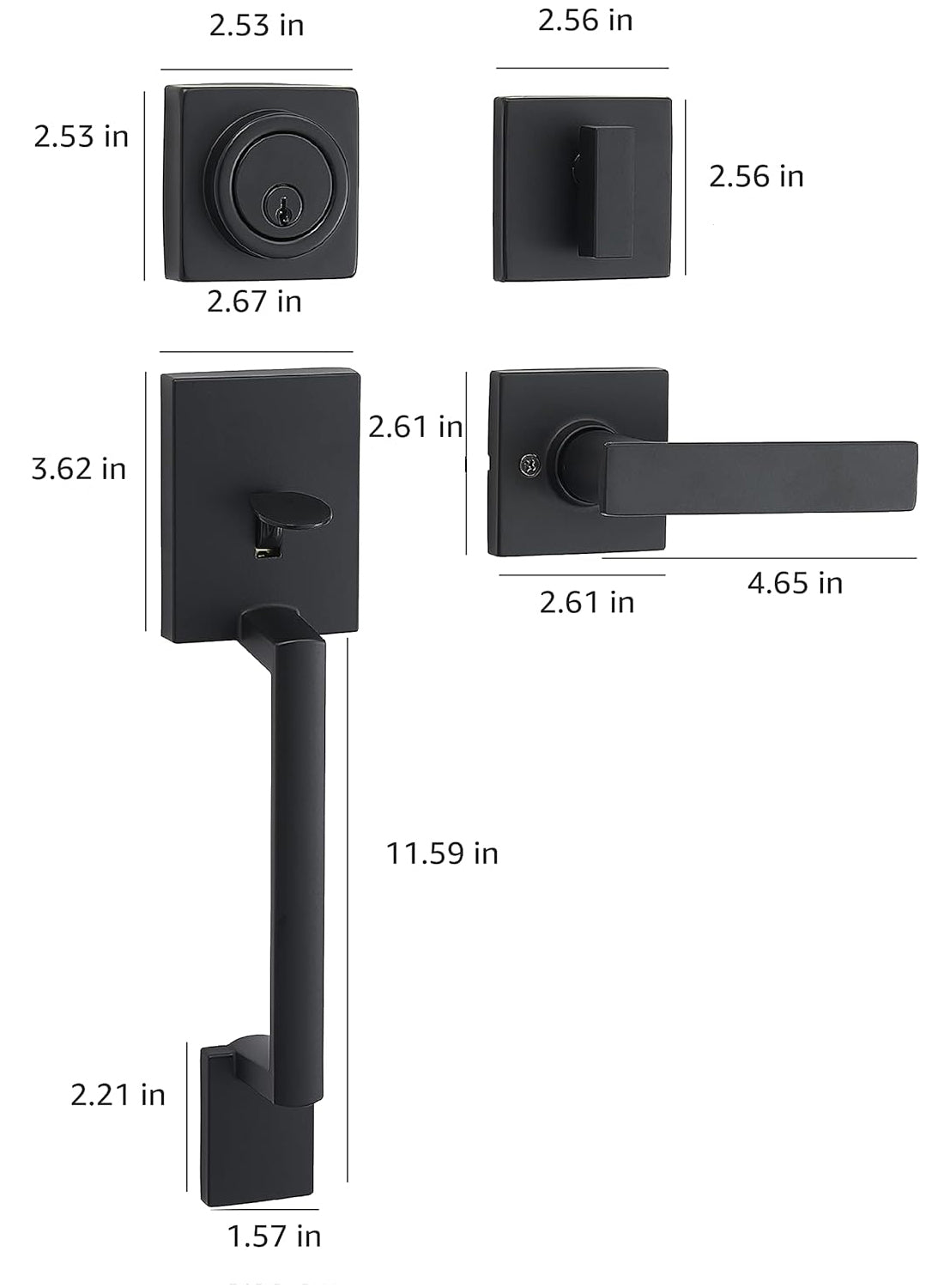 Matte Black Contemporary Single Cylinder Door Handleset with Stamford Lever