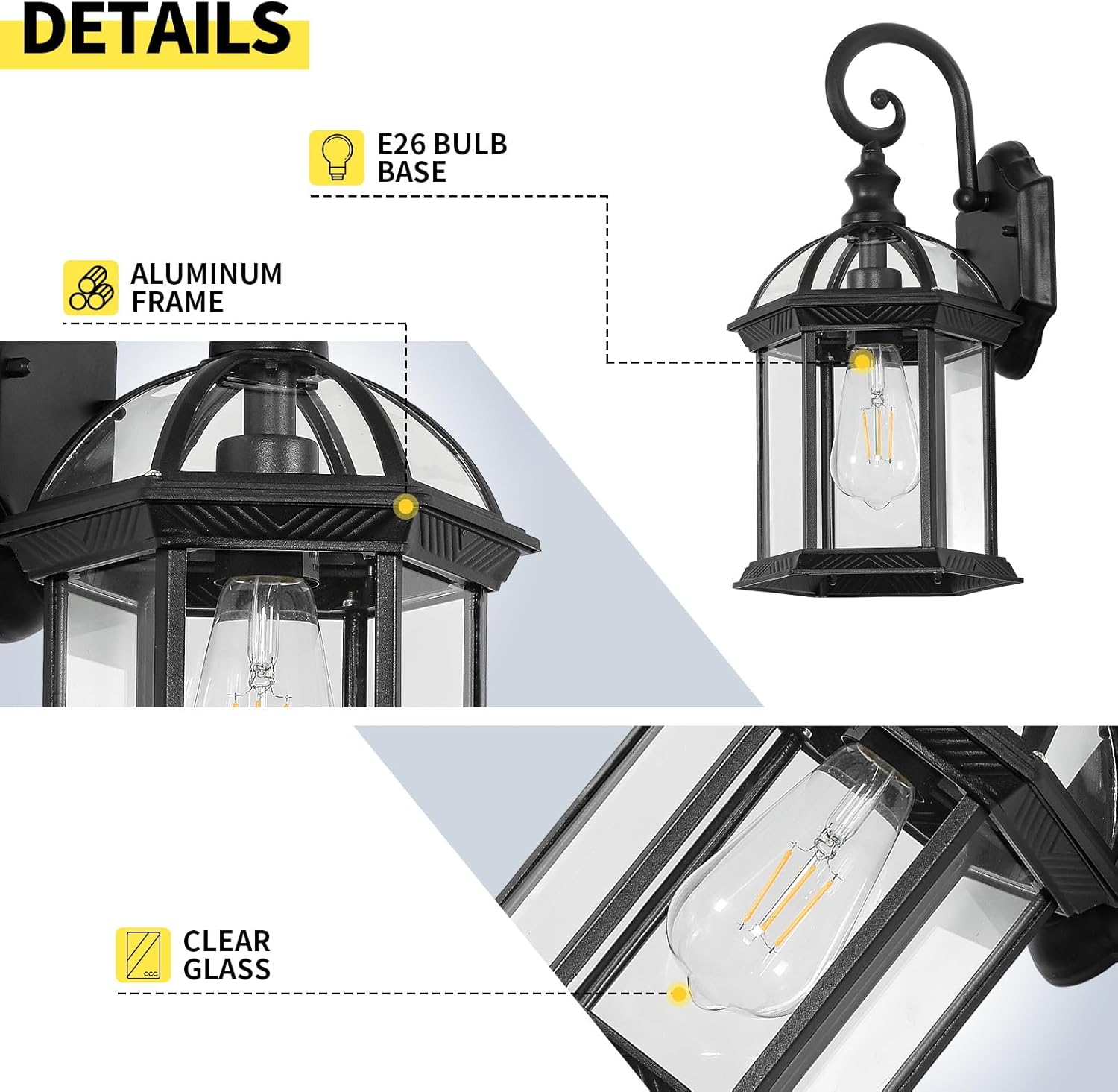2 Pack of Black Outdoor Wall Sconce for Front Door Entryway WK002-2Pack