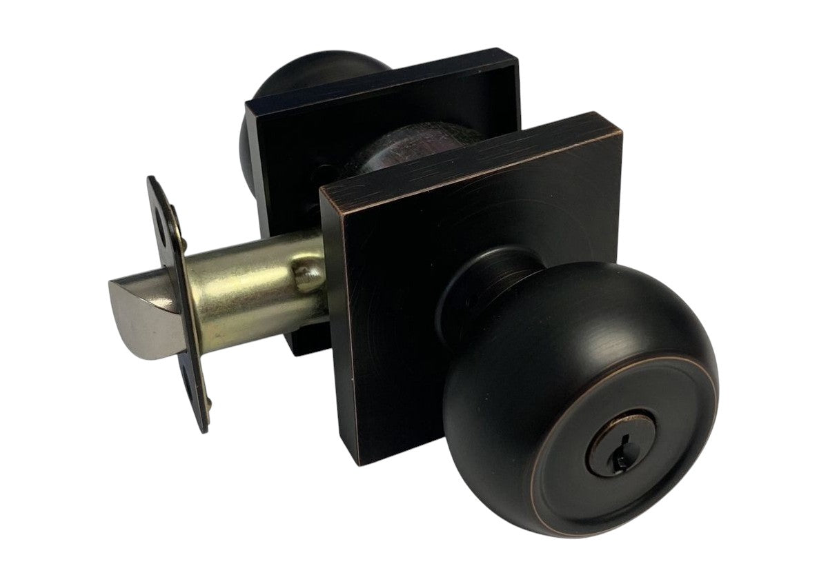 Dark Oil Rubbed Bronze Square Plate Entrance Round Knobs – Style: 5765-6085-DBR