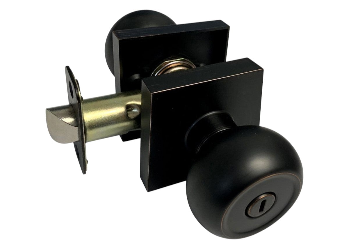 Dark Oil Rubbed Bronze Square Plate Privacy Round Knobs – Style: 5765-6085-DBR