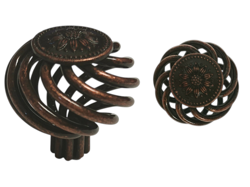 Antique Copper Machined Sunflower Birdcage 1 5/8" (40mm) Cabinet Knob -- 1341-40