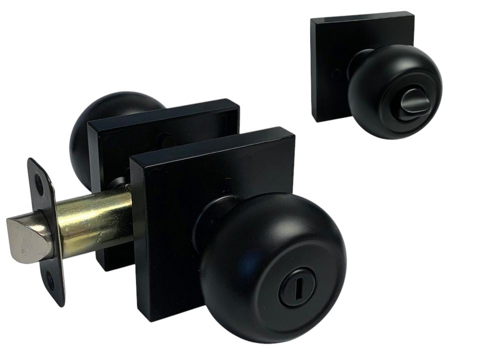 10 Pack- Contractor Pack Black Round Privacy Knob with Square Base 5765-6085NBL (Bedroom/Bathroom)