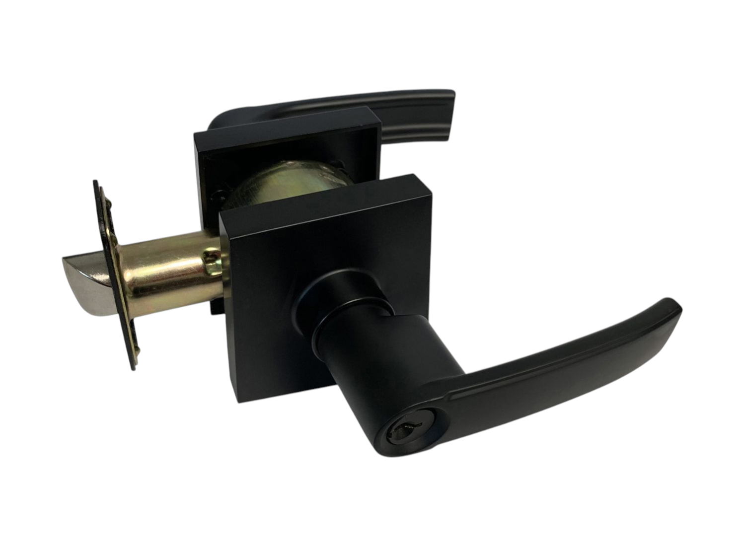 Black Finish Square Entry Door Handle- Style: 8048NBL