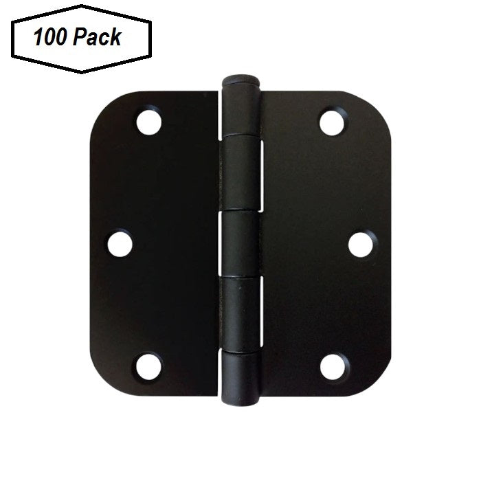 100 Pack of Black 3.5"x3.5" Door Hinges with 5/8" Radius