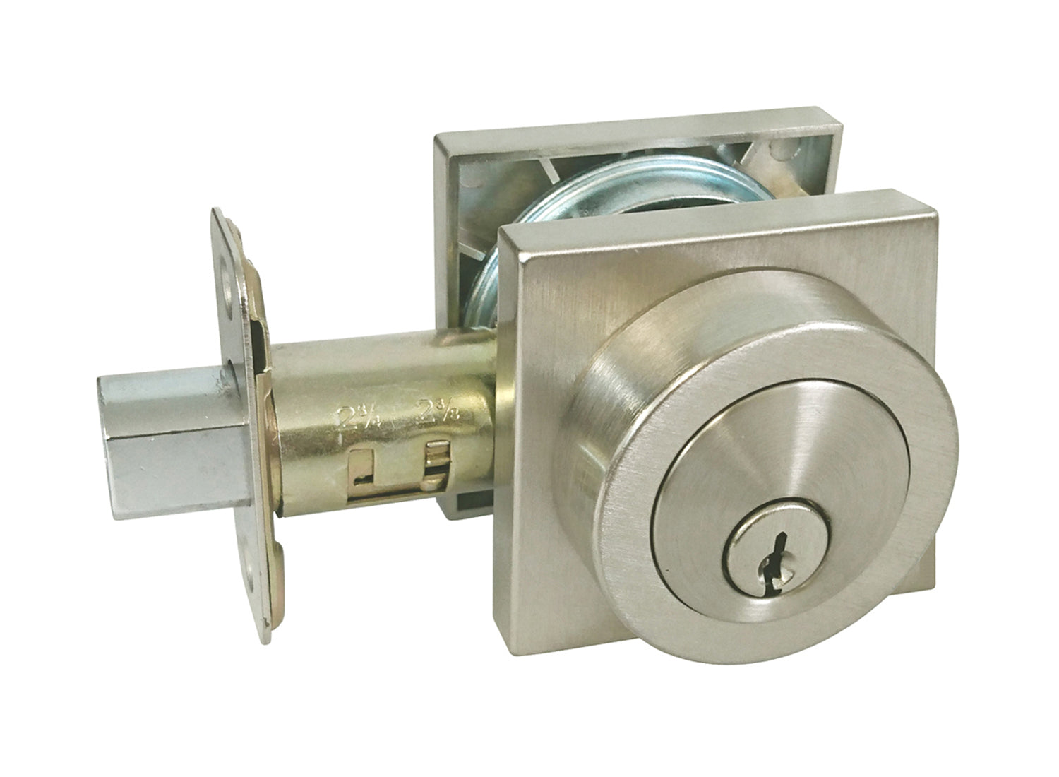 Satin Nickel Square Plate Double Cylinder Deadbolt-5765-6085