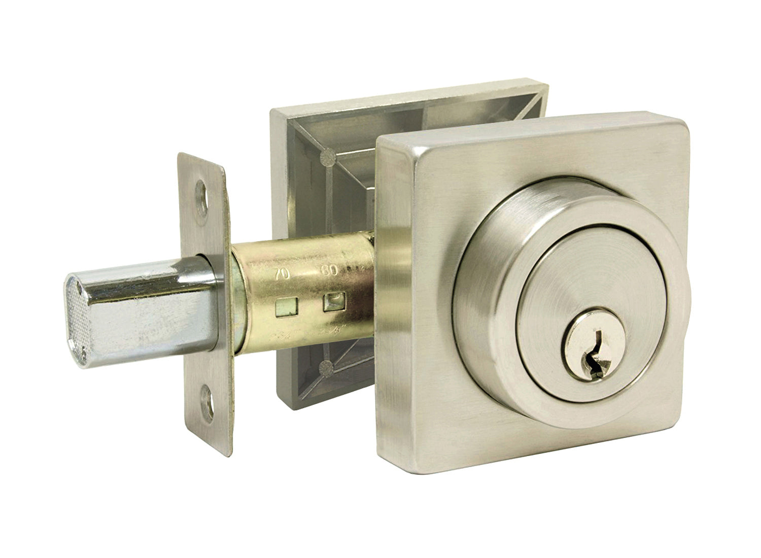 Satin Nickel Square Plate Single Deadbolt-8048