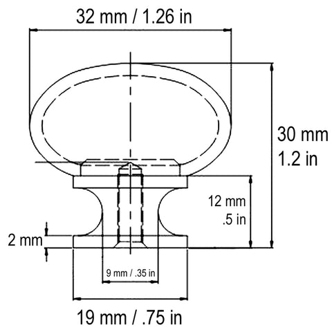Satin Nickel Round Cabinet Knob dimensions 32mm width x 30mm height.