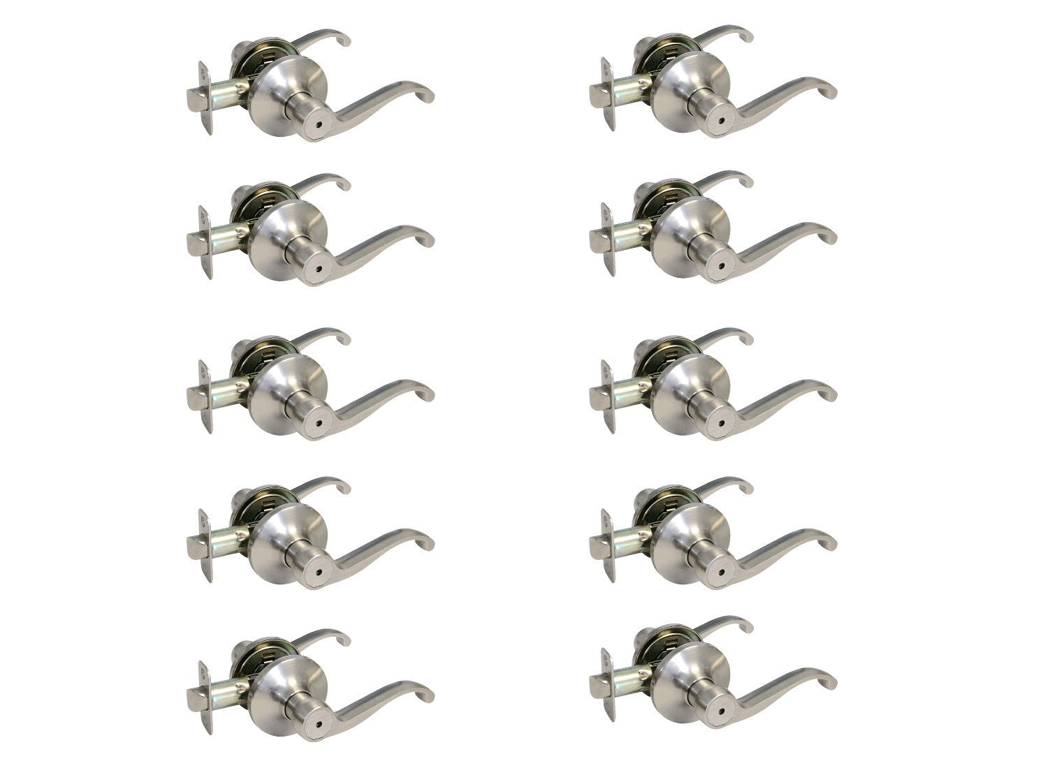 10 Pack- Contractor Pack Style 835 Satin Nickel Finish Door Levers (Bed/Bath)