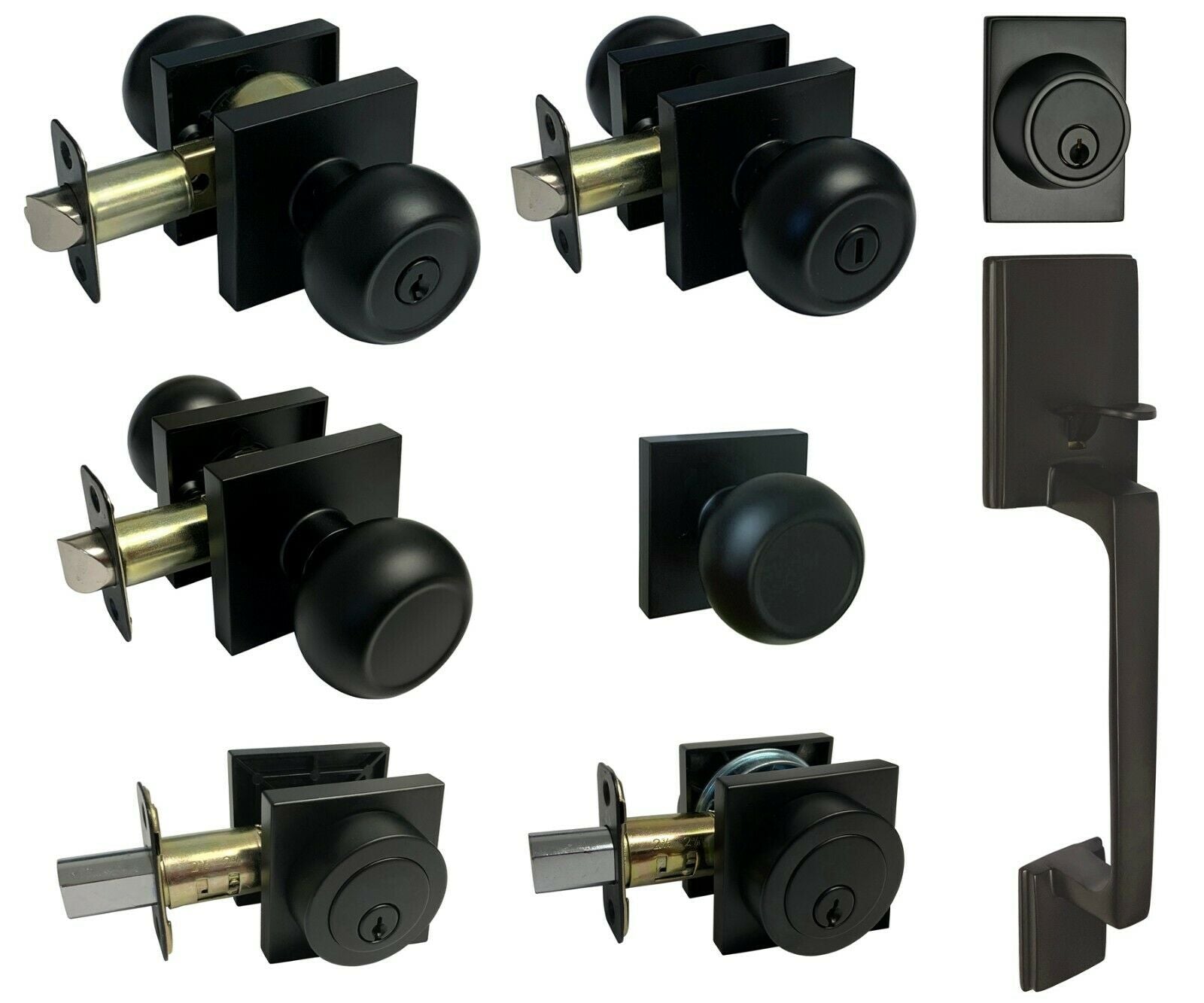 Black Finish Square Plate Double Cylinder Deadbolt-5765-6085