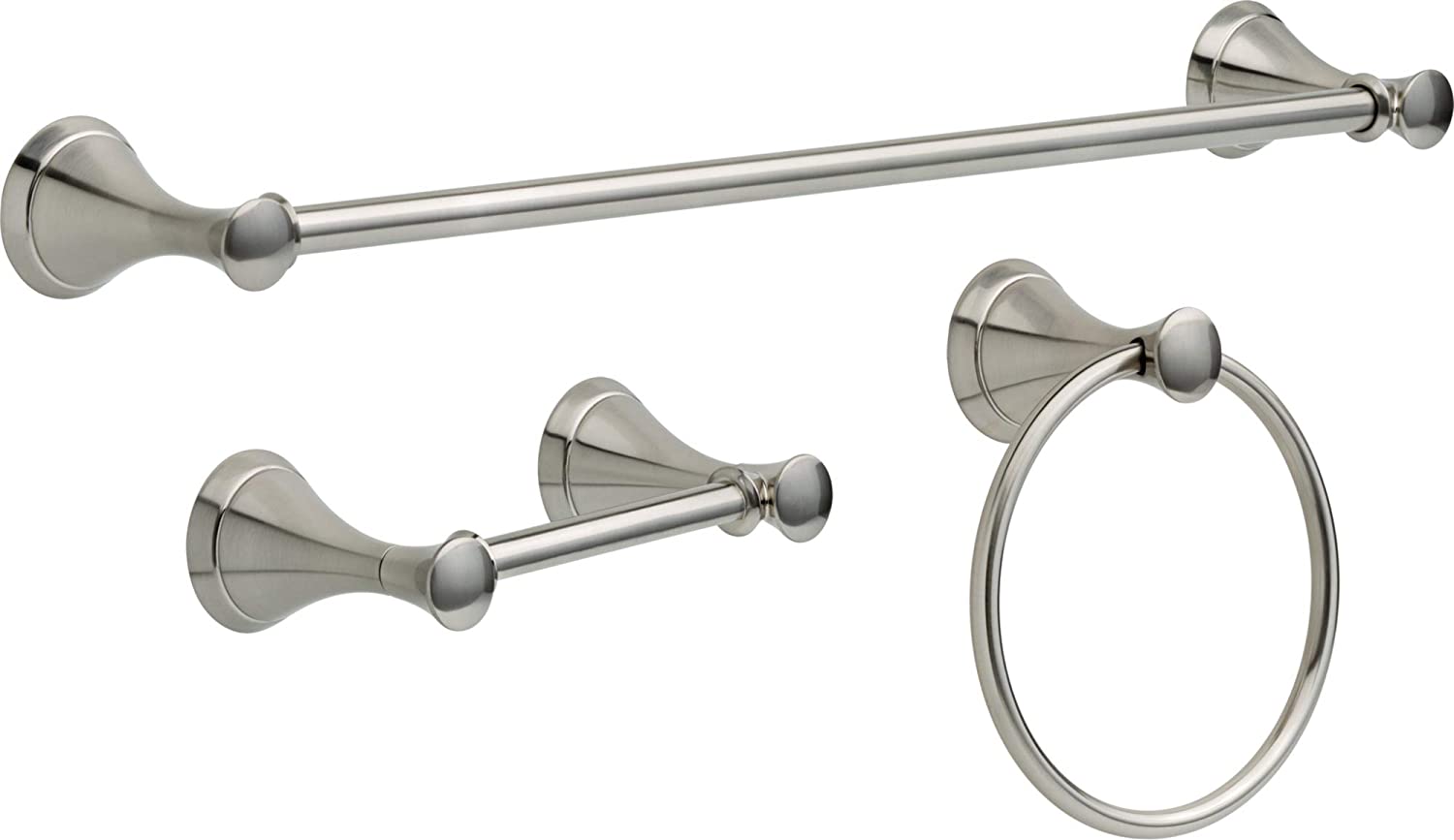 Delta Carlisle Satin Nickel 3 PC Bath Accessory Set with 24″ Towel Bar
