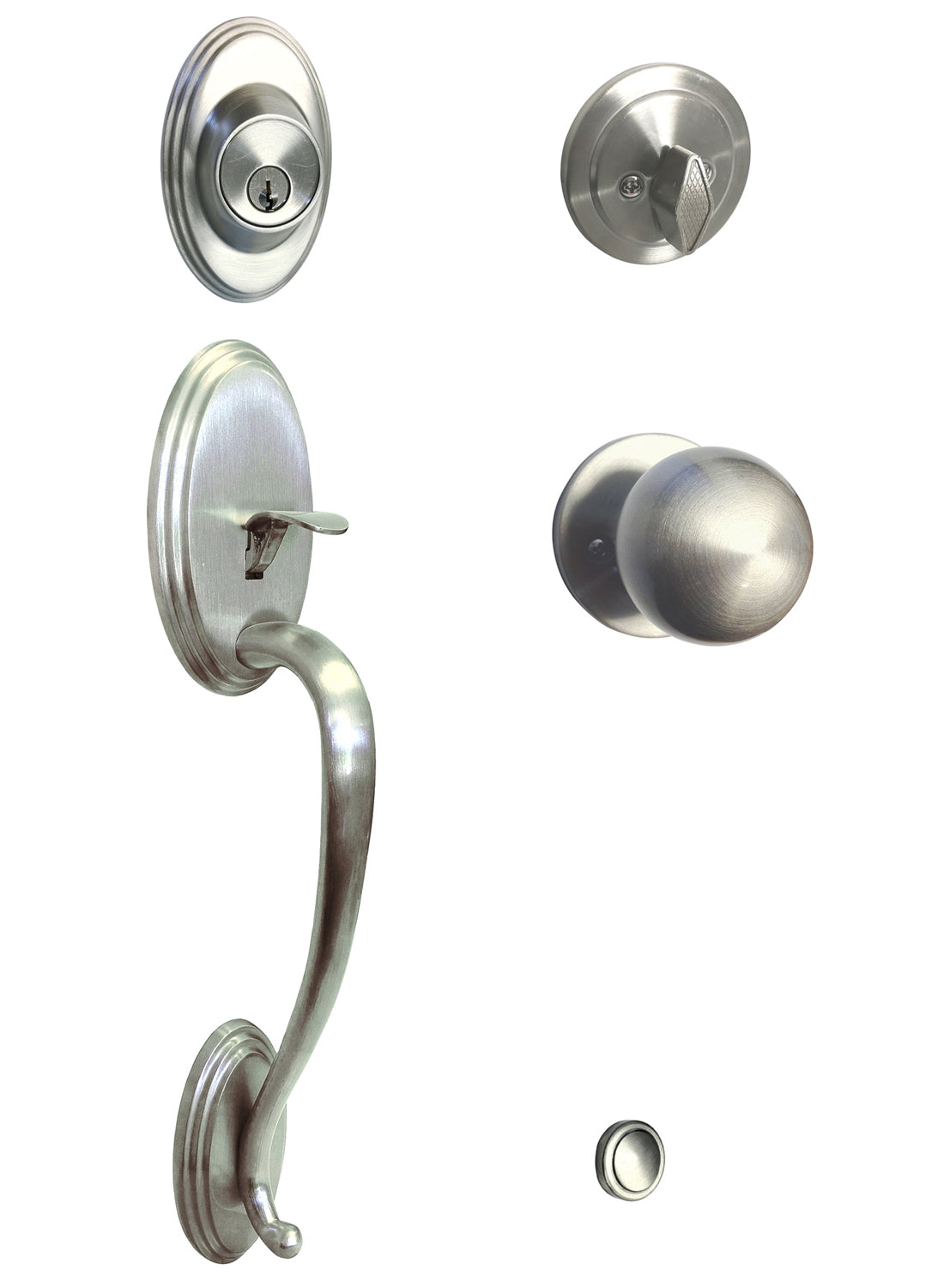 Satin Nickel Thick Door Front Door Handleset with Round Knob