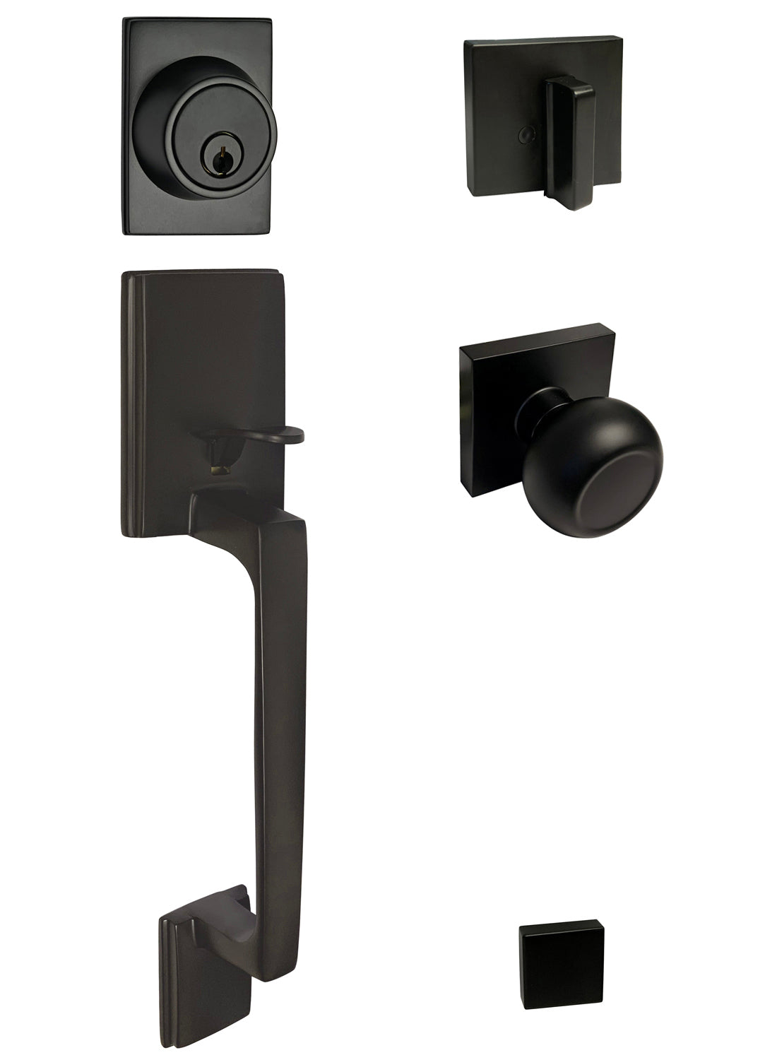 Black Front Entry Lock Door Round Knob Handleset with Single Cylinder Deadbolt