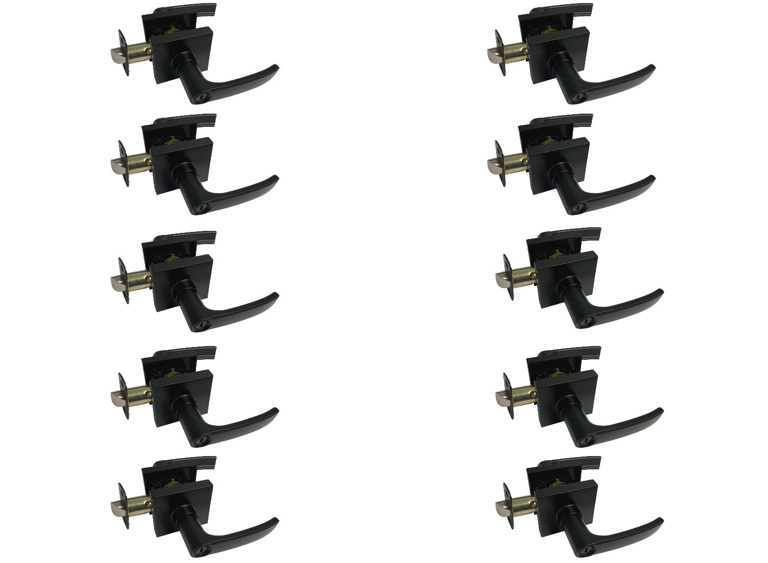 10 Pack- Contractor Pack 8048NBL Black Finish Square Privacy Levers (Bed/Bath)