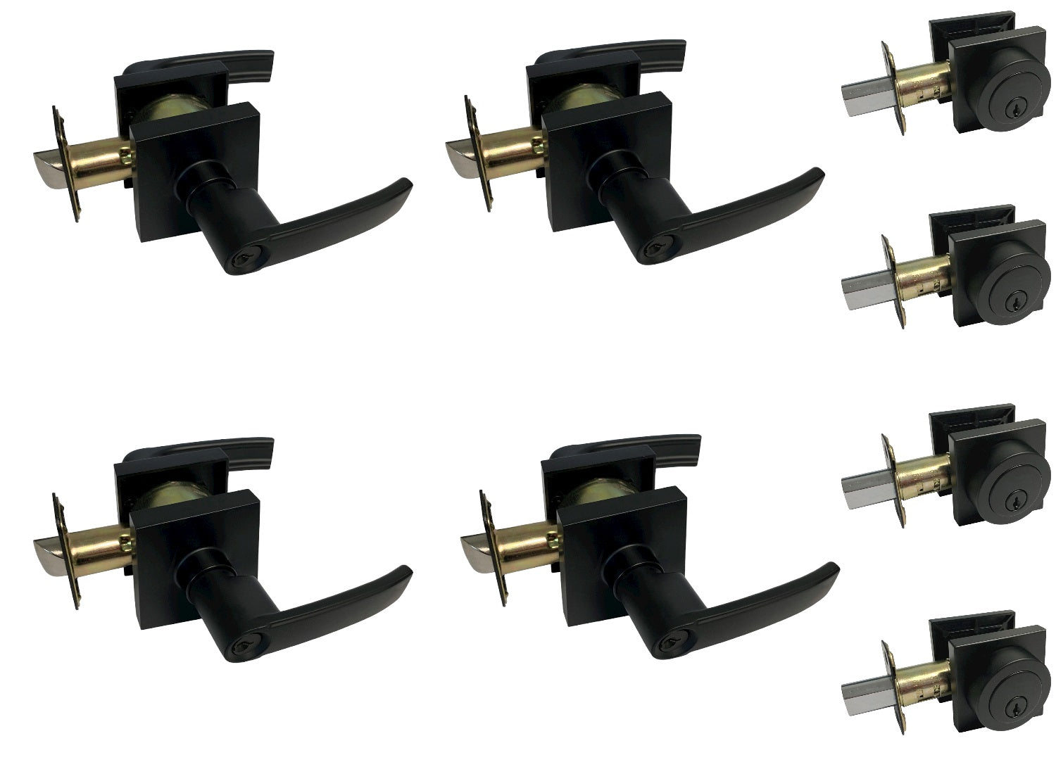 4 Pack-Contractor Pack 8048NBL Black Square Entry Lever/Deadbolt Combo Keyed Alike