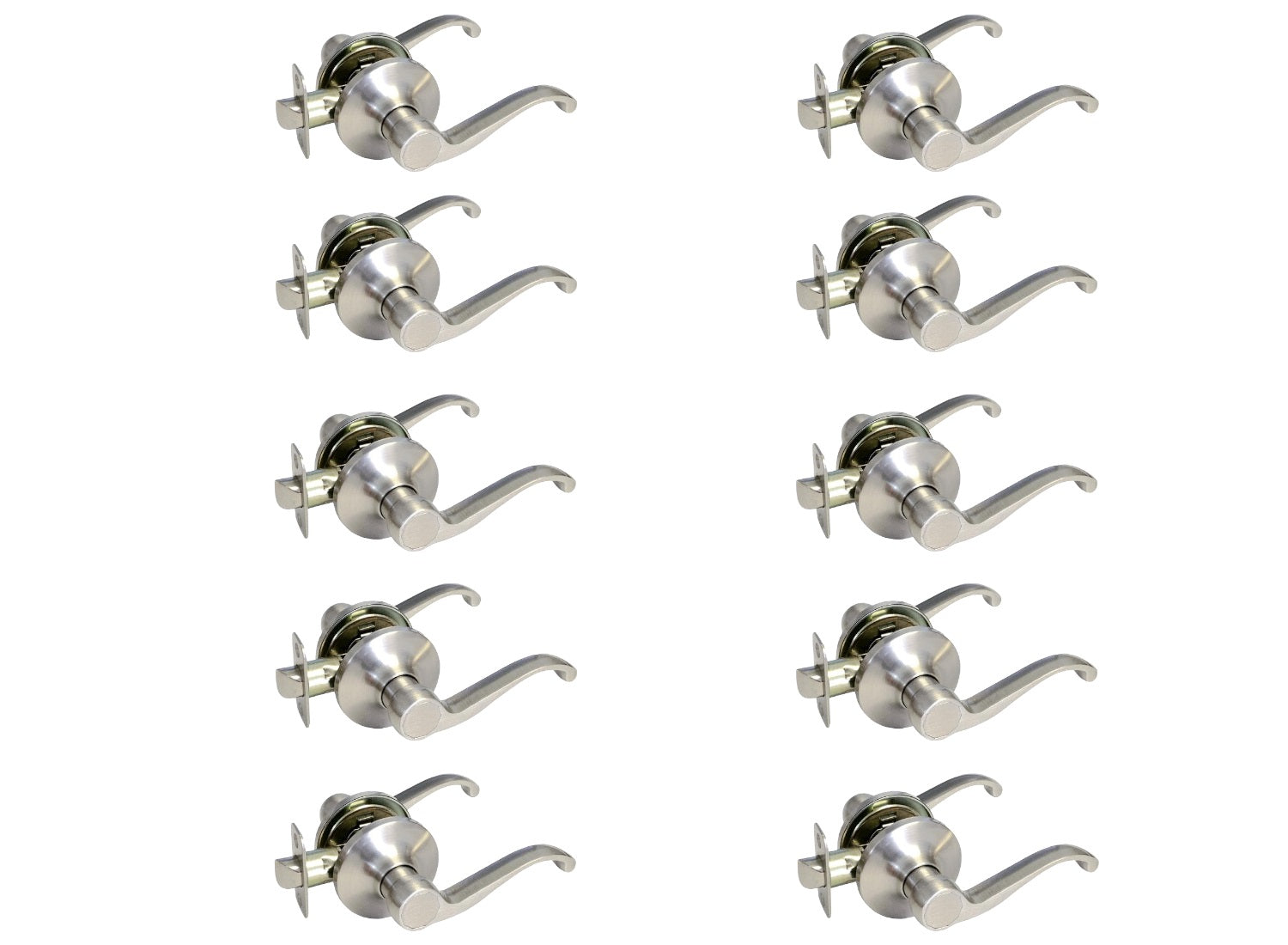 10 Pack- Contractor Pack Style 835 Satin Nickel Finish Passage Door Levers (Hall/Closet)
