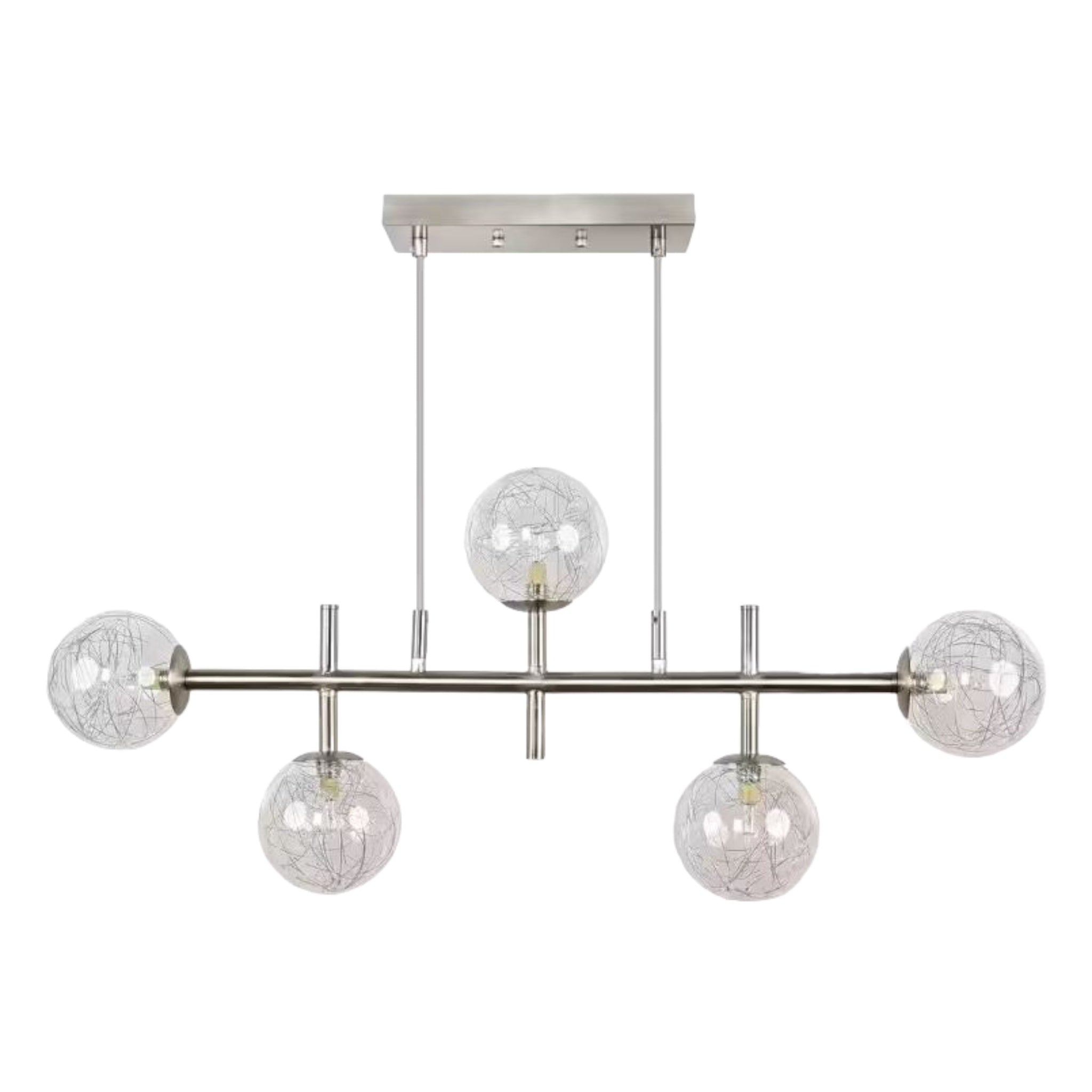 Decor Living Cora 5 Light Brushed Nickel Linear Island Chandelier for Kitchen or Dining Room