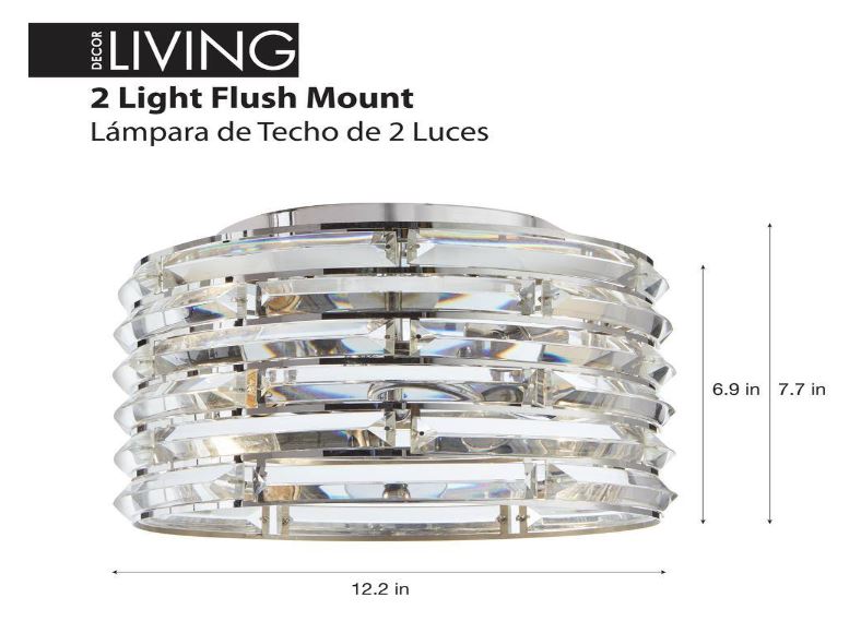 Decor Living Avant 2 Light Polished Chrome Light Fixture with Curved Crystal Accent Shade