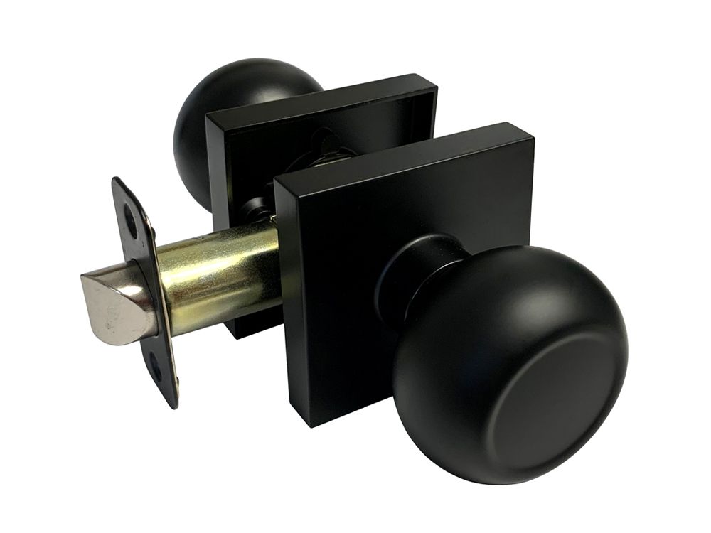 Black Finish Square Plate Passage Round Knobs – Style: 5765-6085-NBL